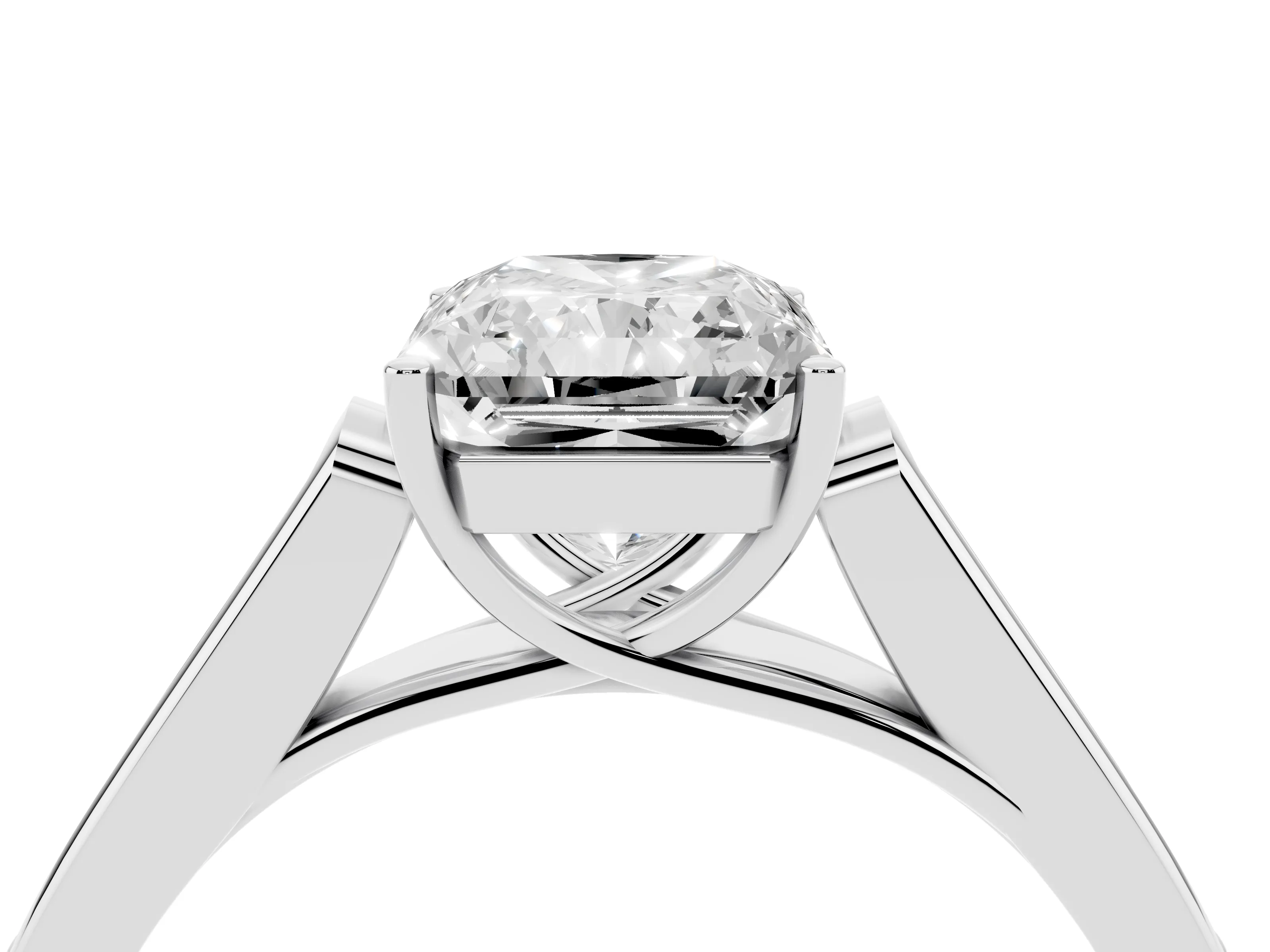 Radiant Cut Diamond Solitaire Cathedral Engagement Ring Set in Platinum with Channel-Set Band and Prong Setting