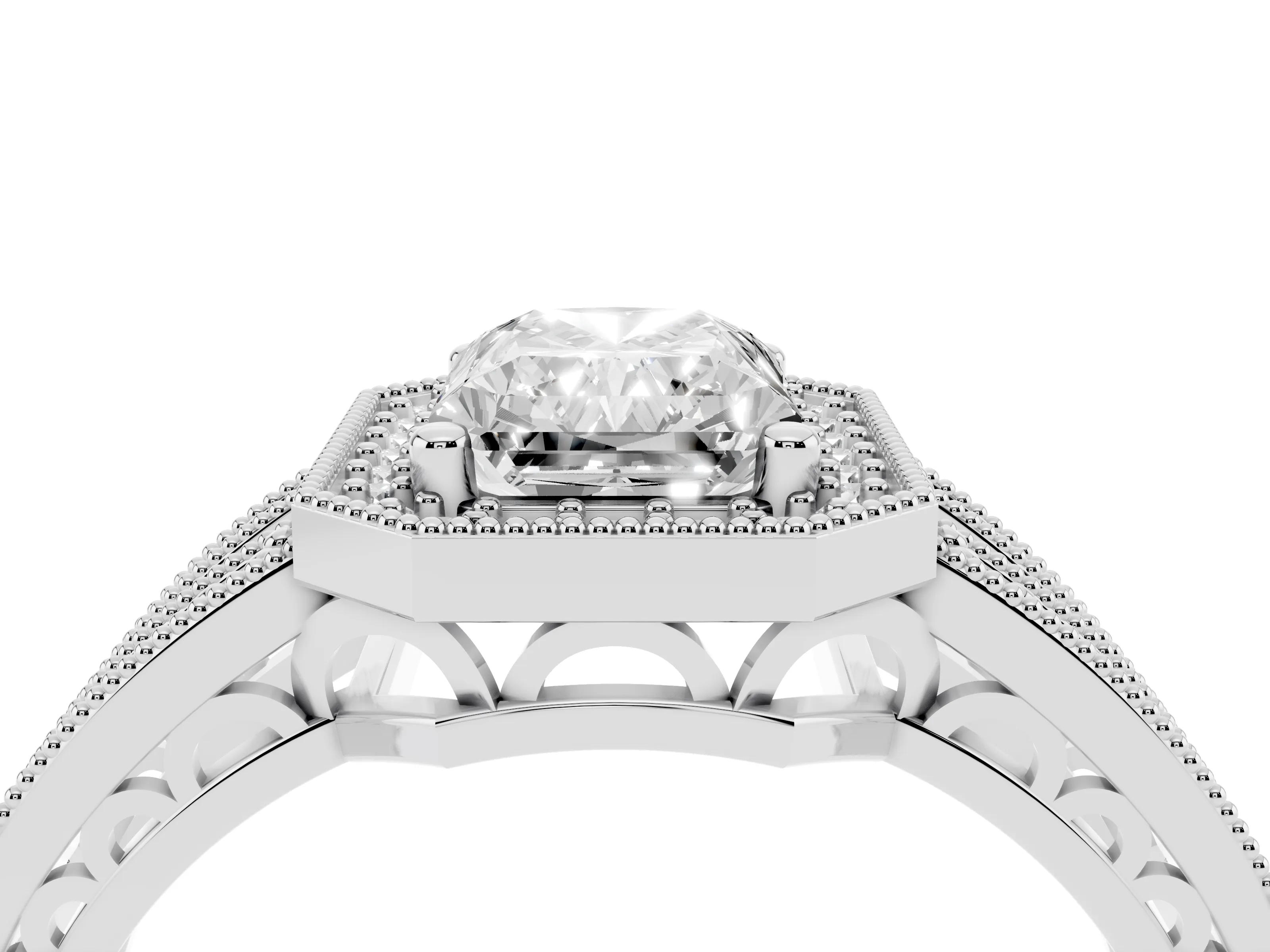 Radiant Cut Diamond Halo Ring Set in Silver with Accent Split Shank and Prong Setting
