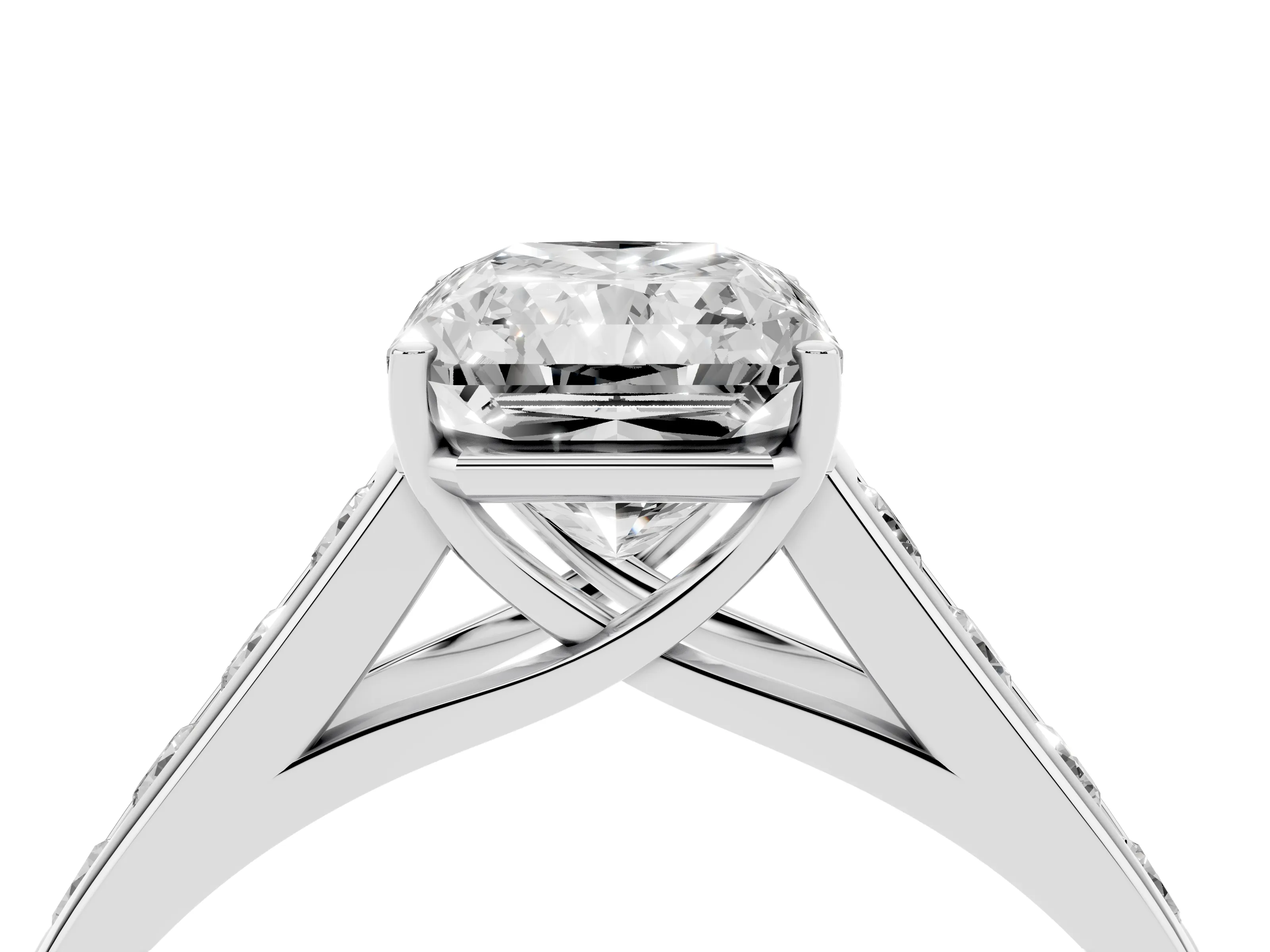 Radiant Cut Diamond Brilliant Channel-Set Solitaire Ring Set in White gold with Prong Setting