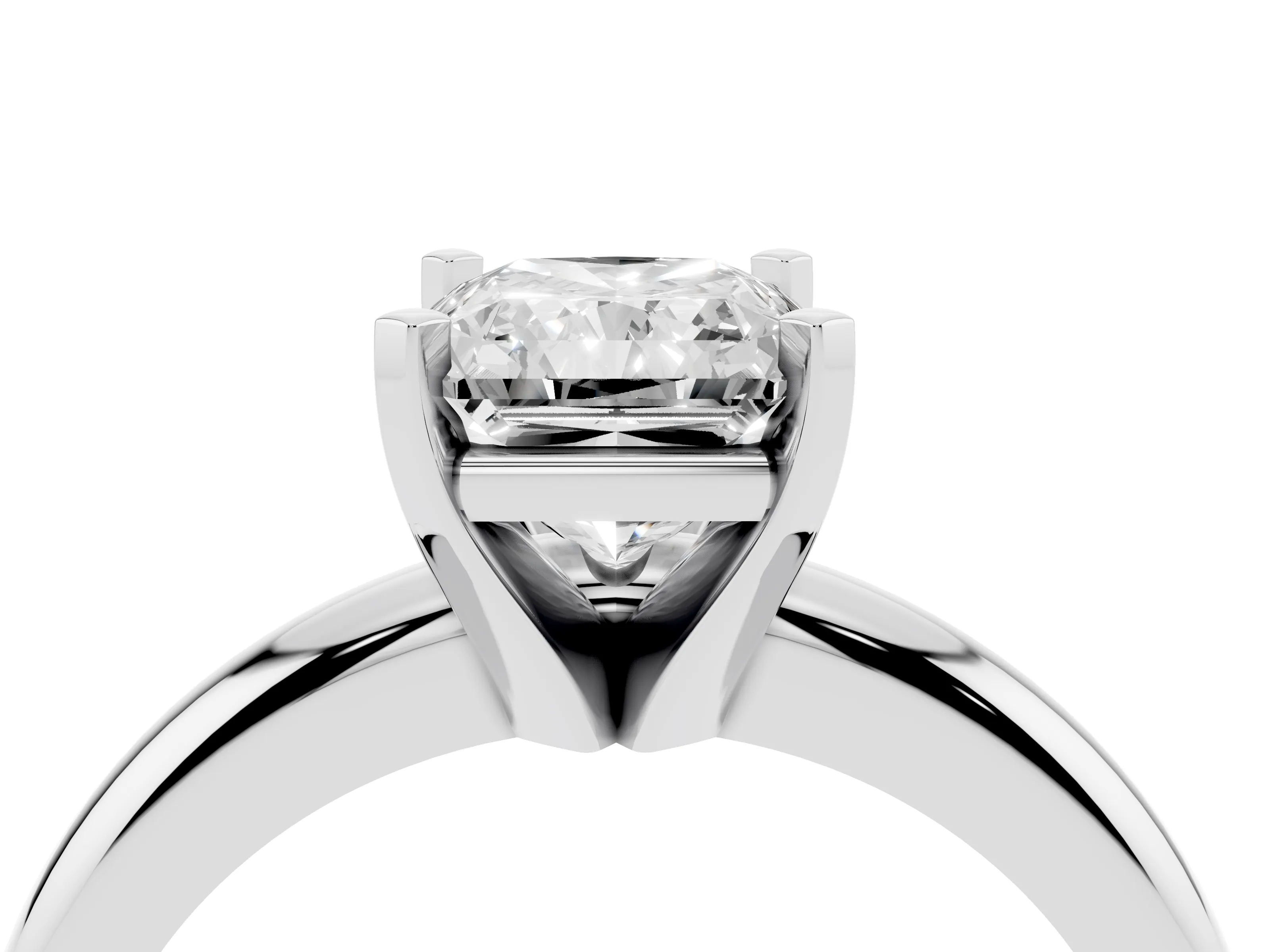 Radiant Cut Diamond Solitaire Engagement Ring Set in Platinum with Round Band and Prong Setting