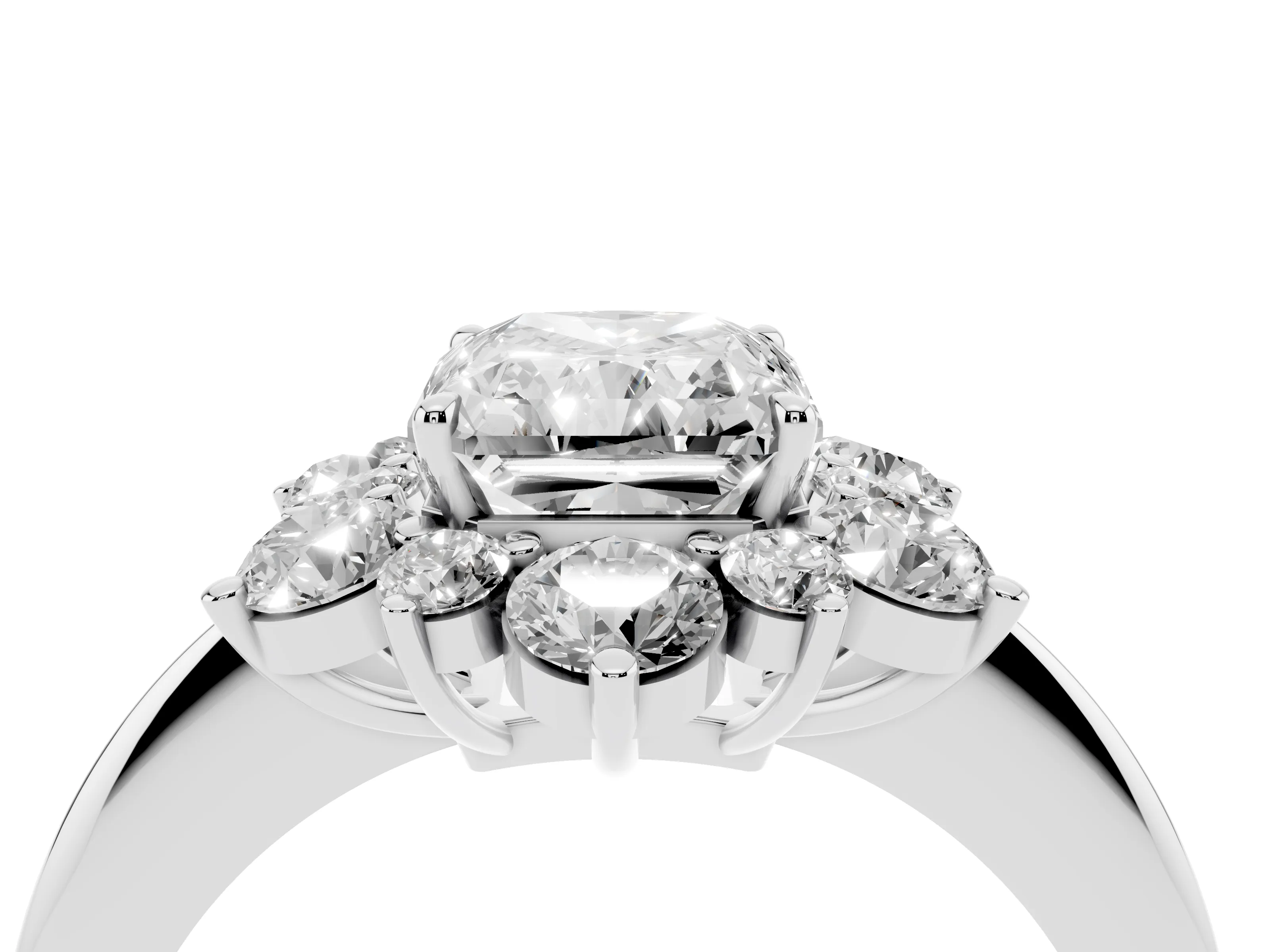 Radiant Cut Diamond Cluster Halo Ring Set in Silver with Solitaire Band and Prong Setting