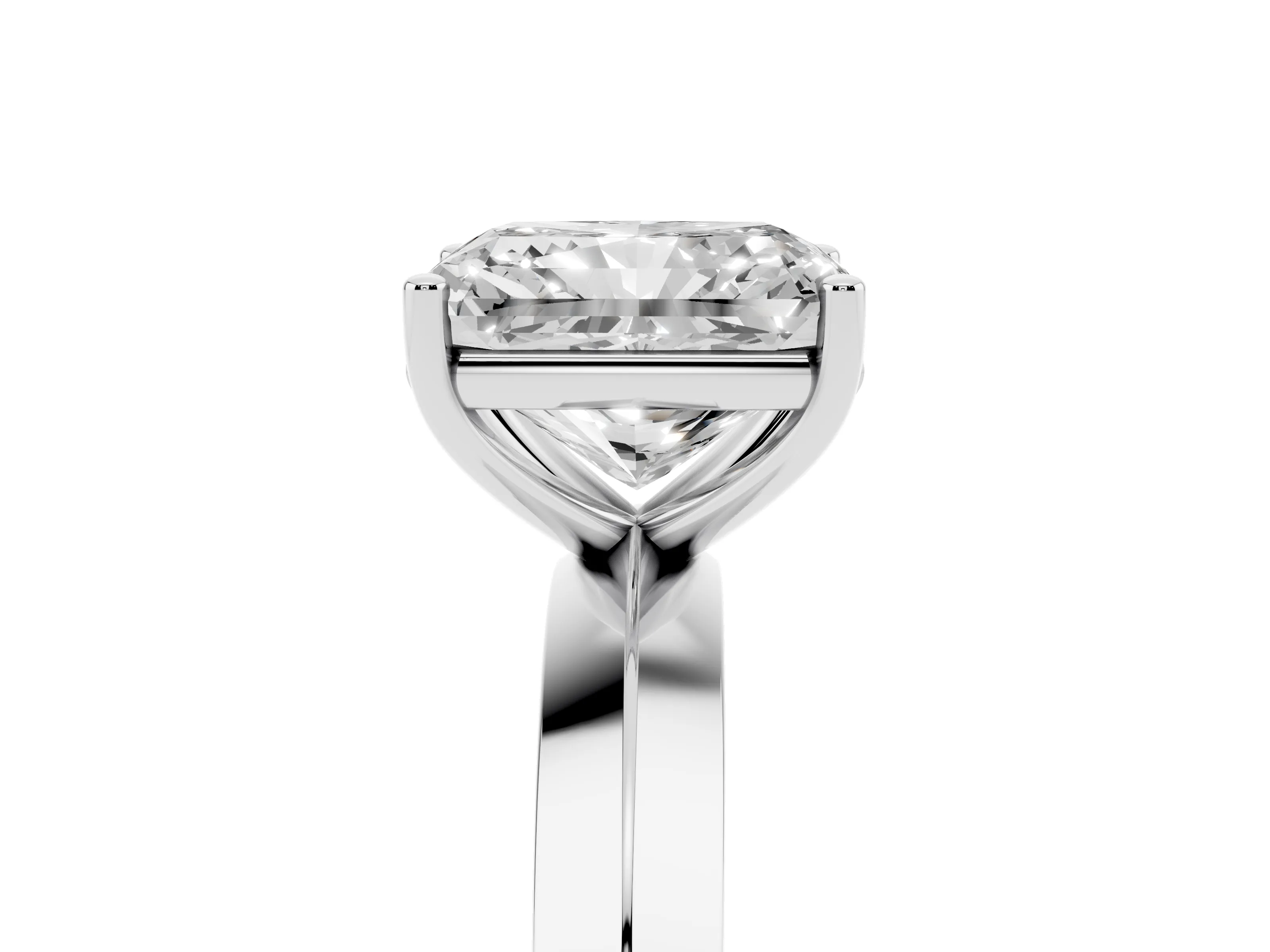 Radiant Cut Diamond Solitaire Engagement Ring Set in White gold with Flat Band and Prong Setting