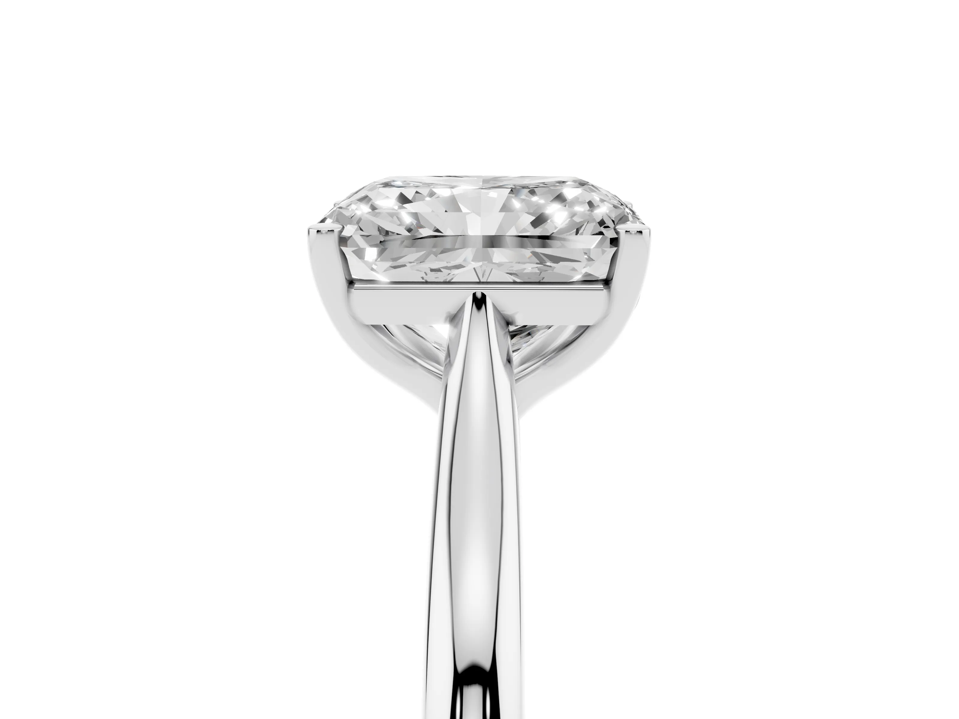 Radiant Cut Diamond Solitaire Ring Set in Silver with Cathedral Band and Prong Setting