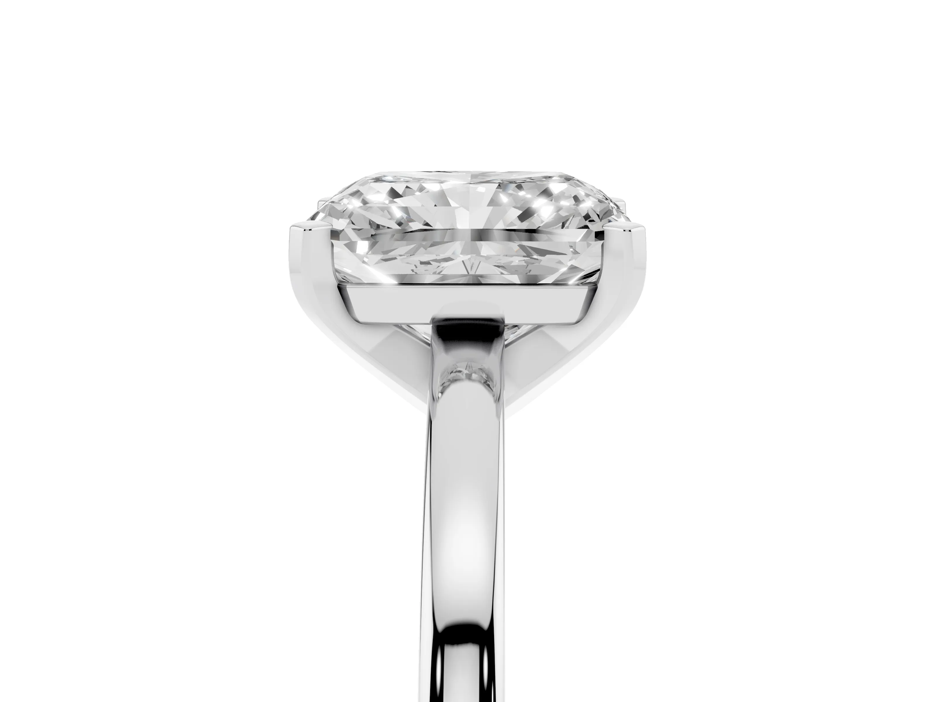 Radiant Cut Diamond Solitaire Engagement Ring Set in White gold with Prong Setting on a Classic Band