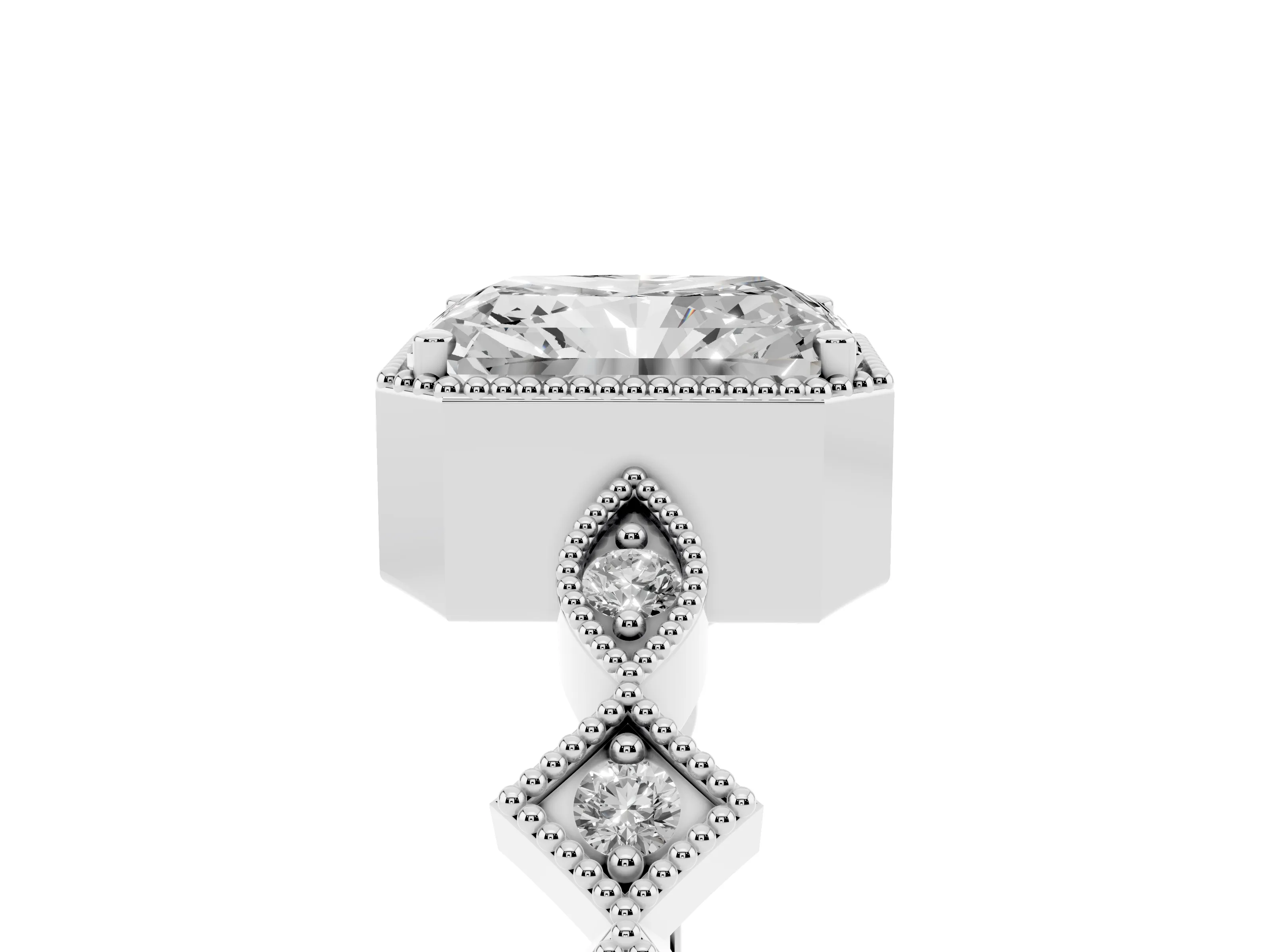 Radiant Cut Diamond Milgrain Marquise Twist Band Ring Set in Silver with Prong Setting