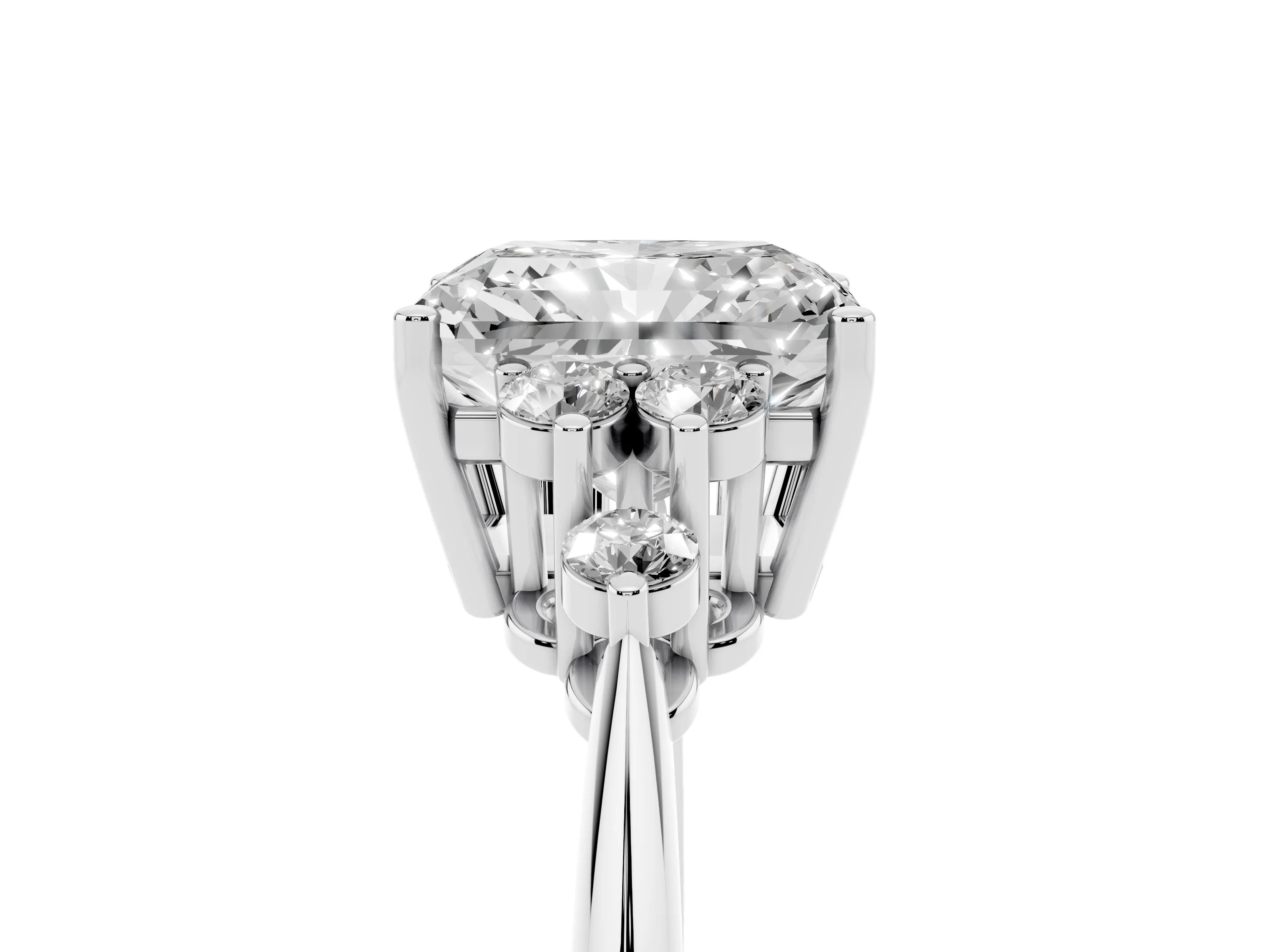 Radiant Cut Diamond Cluster Ring Set in Platinum with Plain Band and Prong Setting
