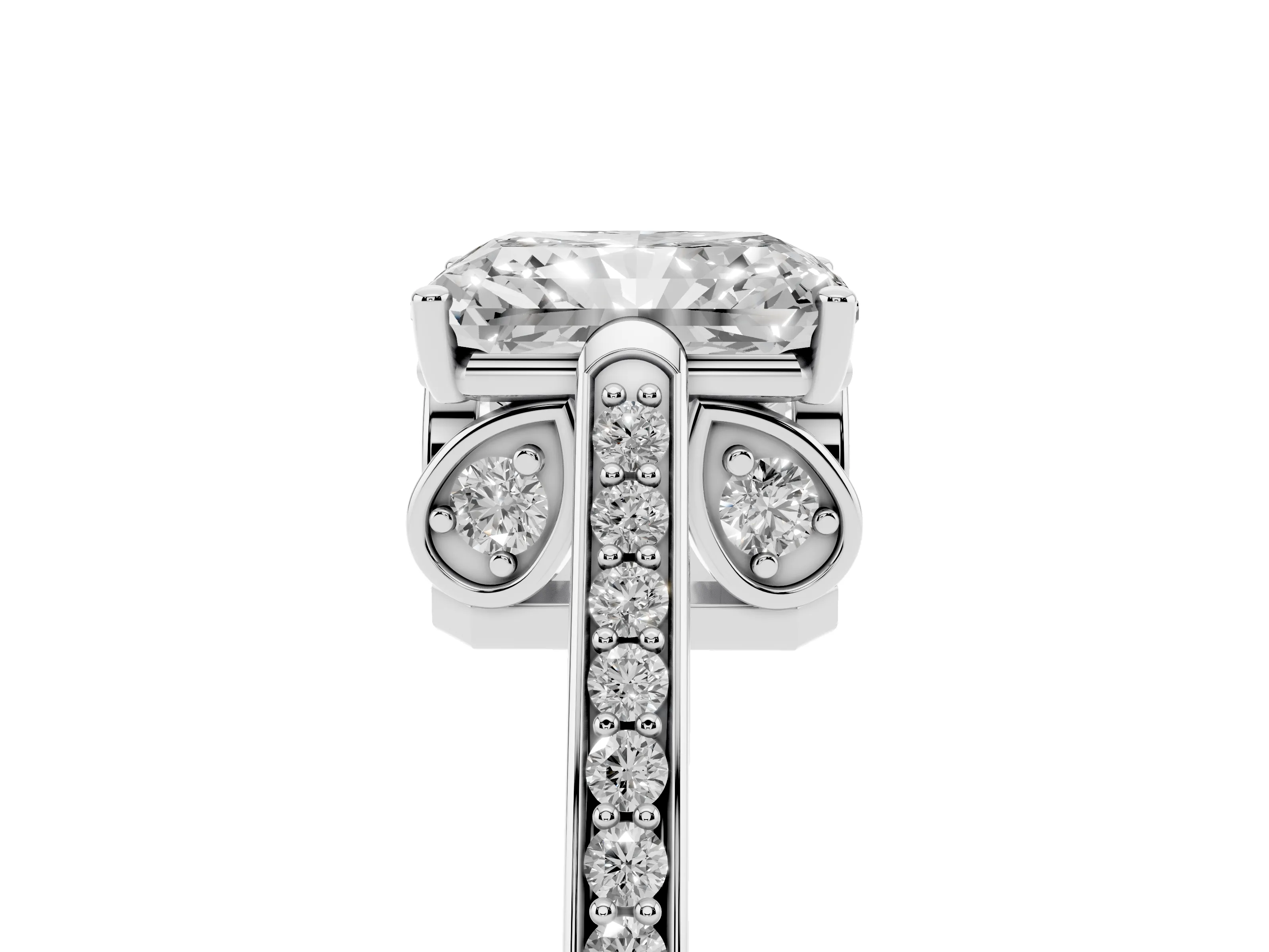 Radiant Cut Diamond Cathedral Pavé Engagement Ring Set in Platinum with Prong Setting