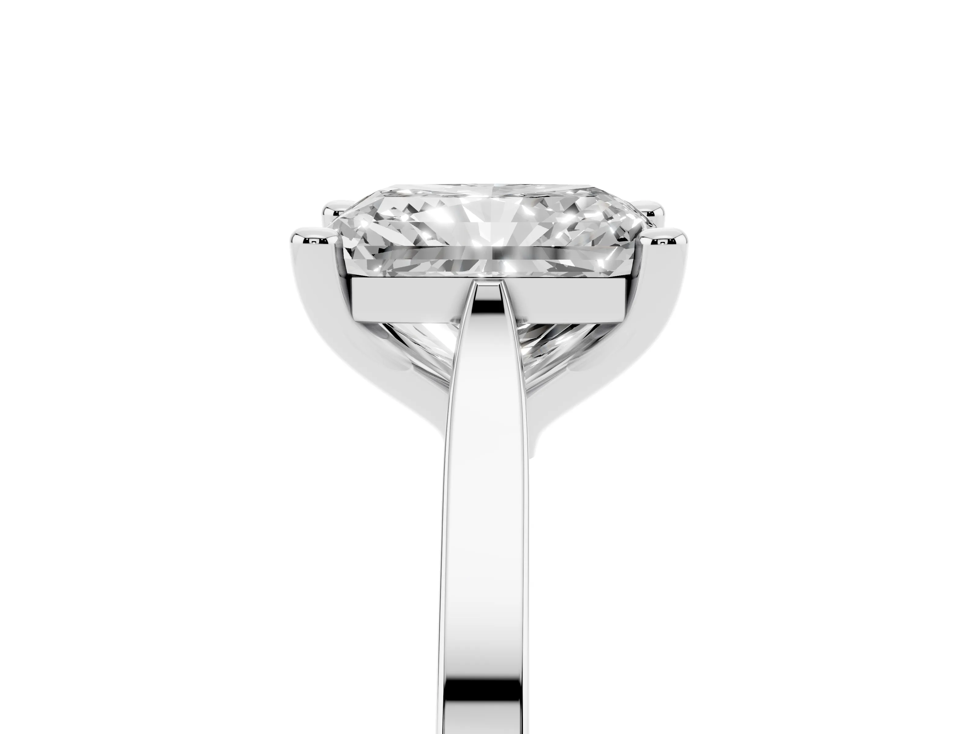 Radiant Cut Diamond Solitaire Ring Set in Platinum with Prong Setting and Tapered Band