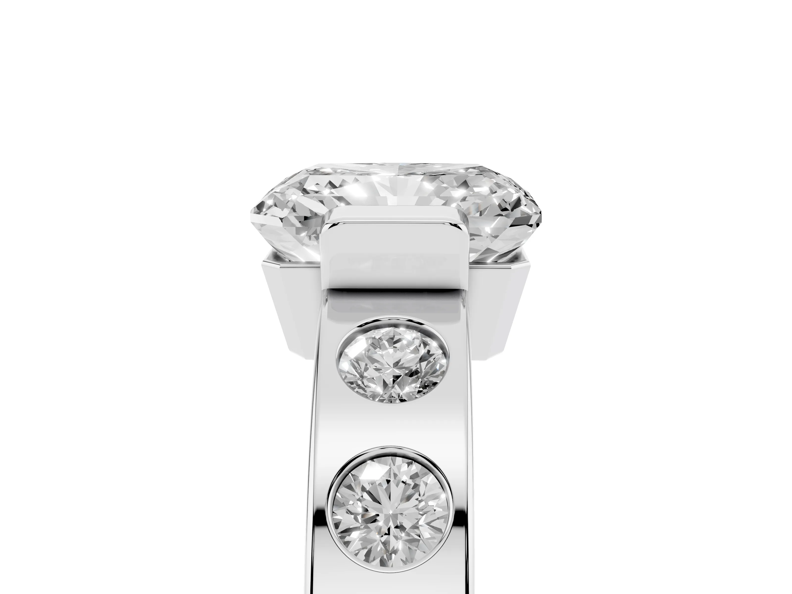 Radiant Cut Diamond Channel-Set Band Ring Set in White gold with Bezel Prong Setting