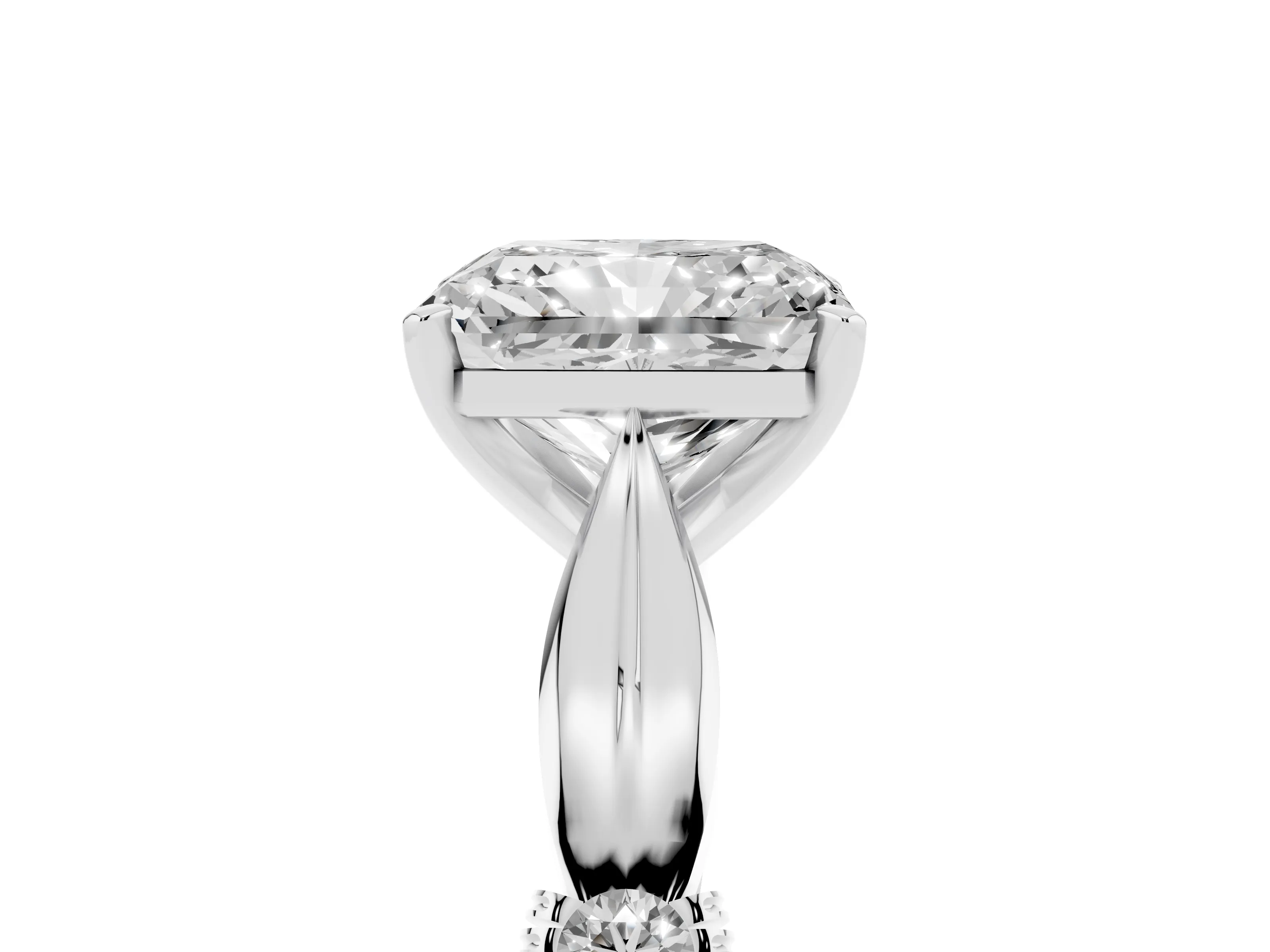 Radiant Cut Diamond Solitaire Twisted Band Ring Set in Platinum with Accent Stones and Prong Setting