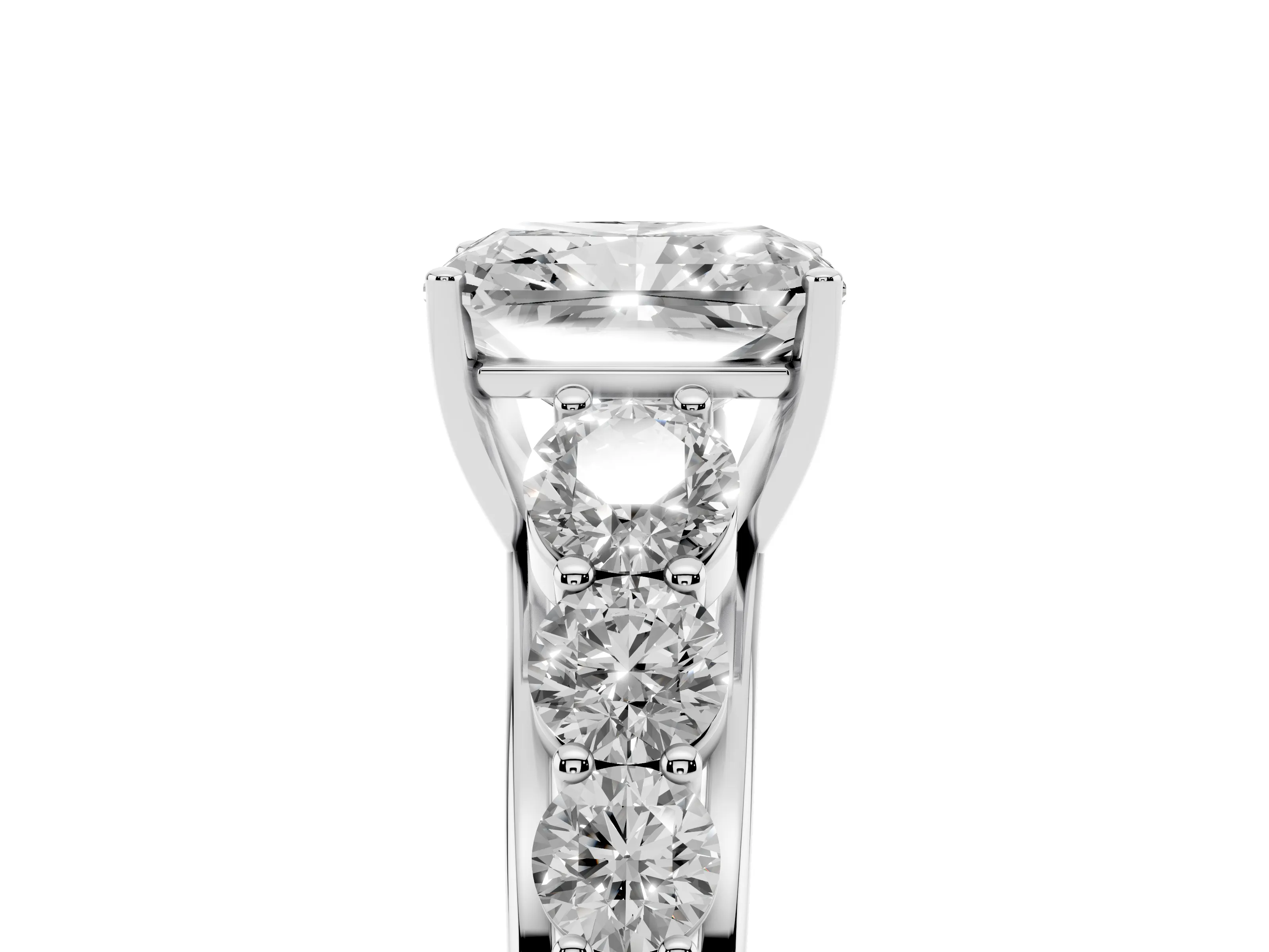 Radiant Cut Diamond Solitaire Ring Set in Silver with Pavé-Set Band and Prong Setting