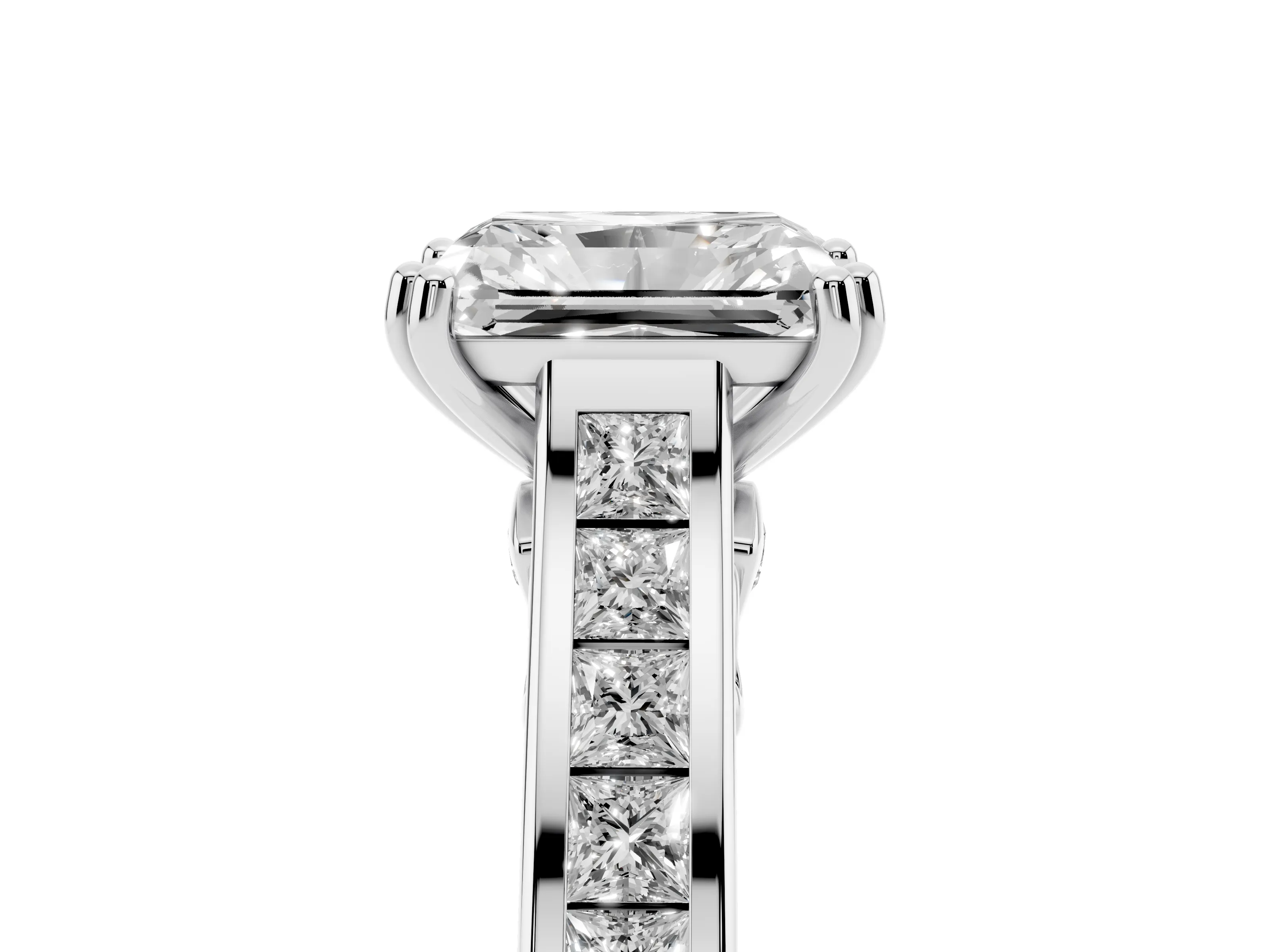 Radiant Cut Diamond Channel Set Solitaire Engagement Ring Set in White gold with Prong Setting
