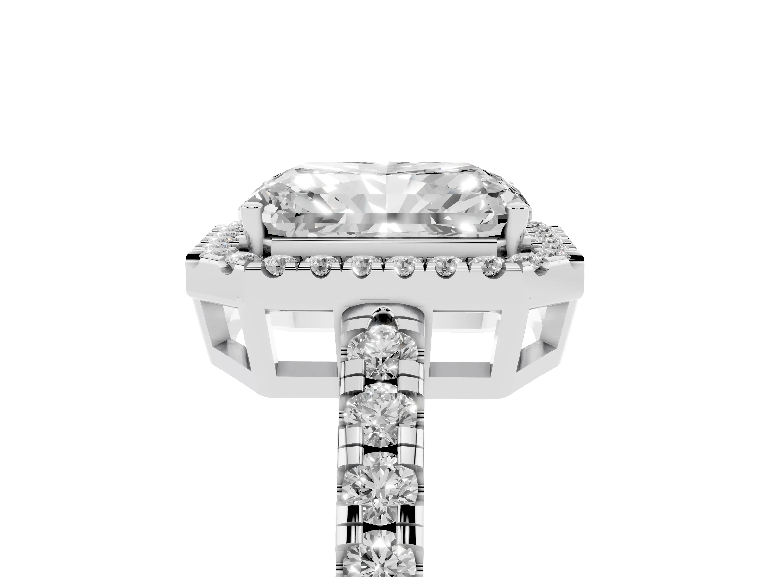Radiant Cut Diamond Halo Ring Set in Silver with Delicate Pavé Band and Prong Setting