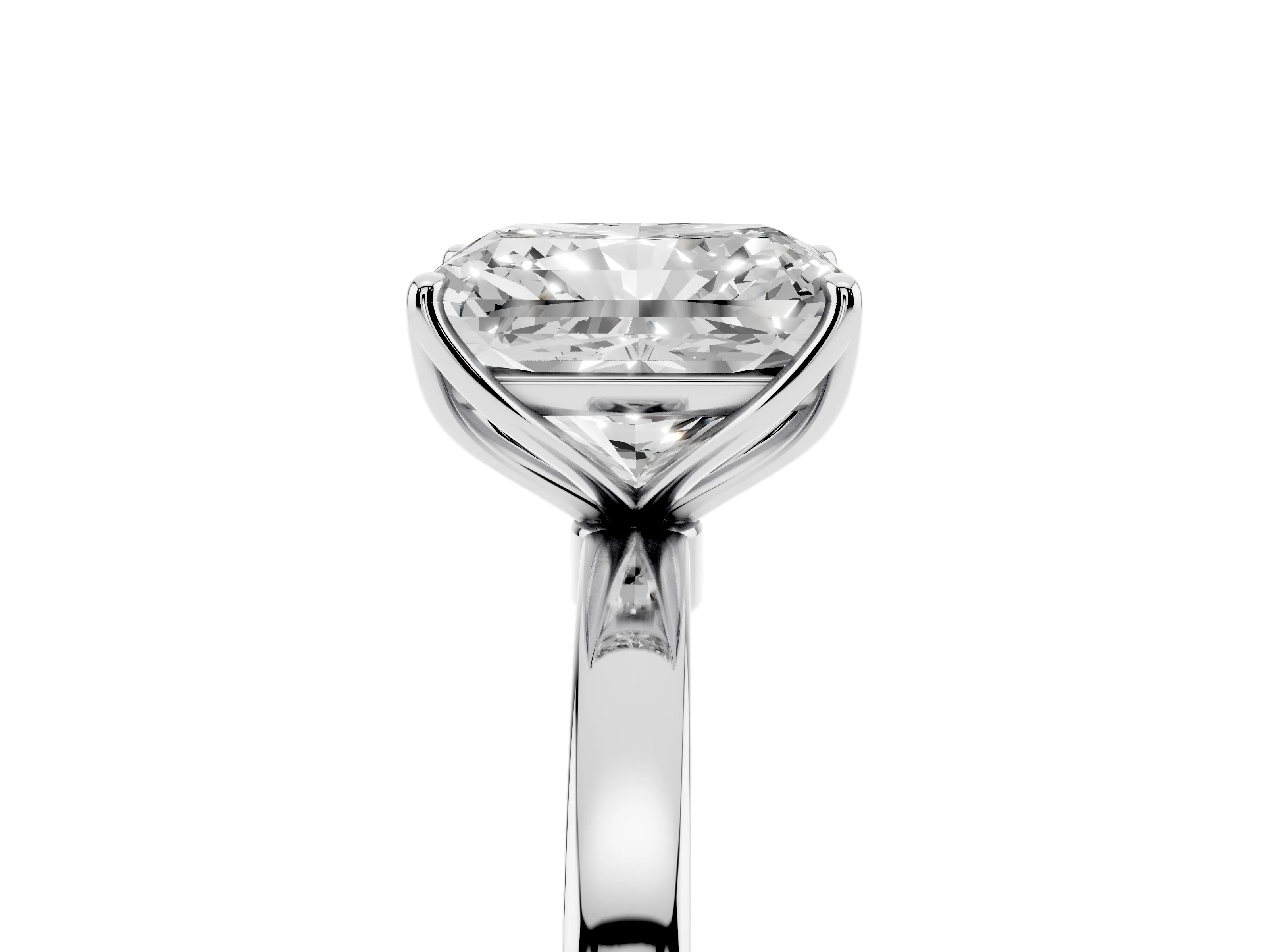 Radiant Cut Diamond Solitaire Ring Set in White gold with Prong Setting and Thin Polished Band