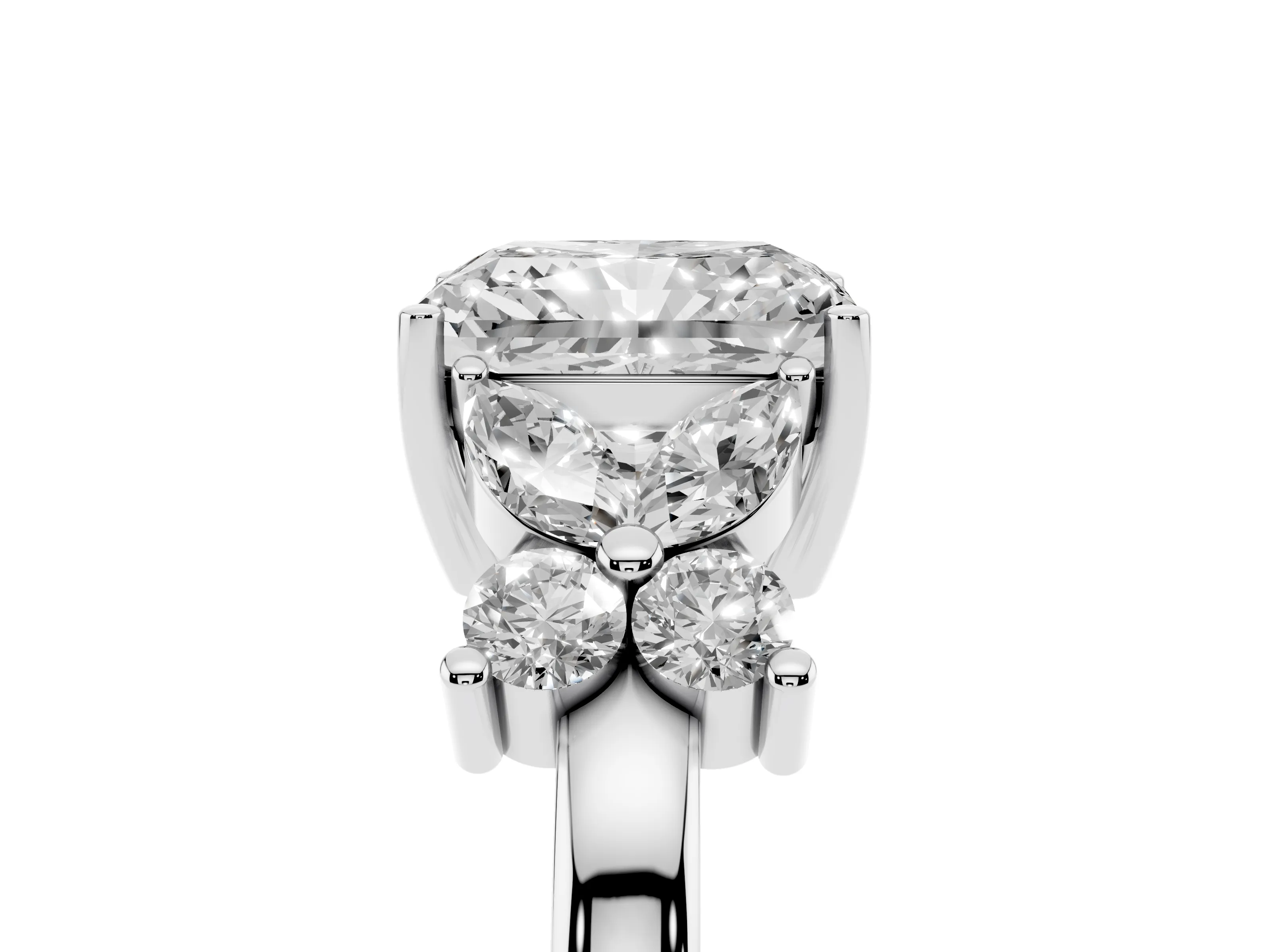 Radiant Cut Diamond Floral Cluster Ring Set in White gold with Marquise Petals and Prong Setting