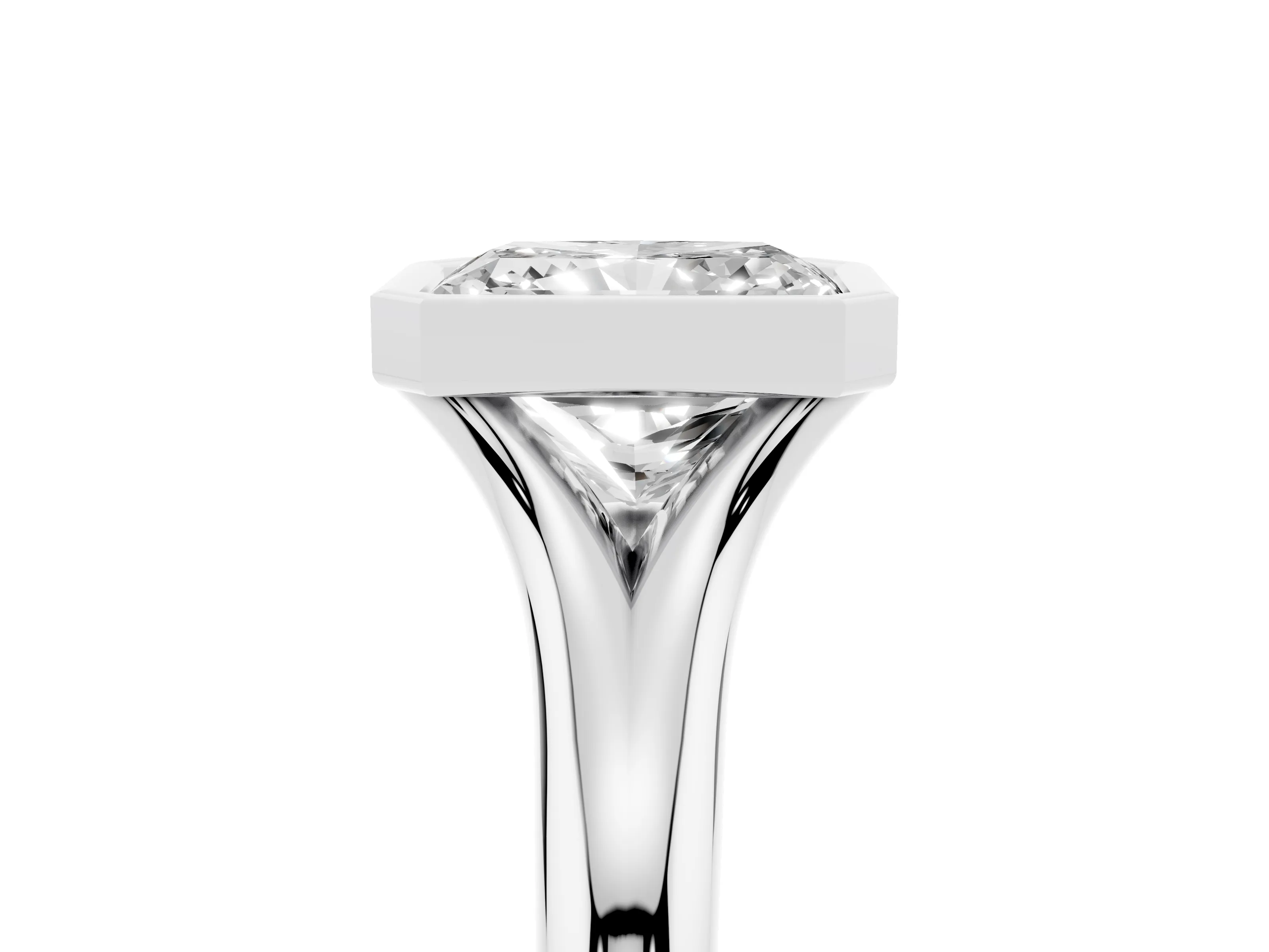 Bezel Set Radiant Cut Diamond Solitaire Ring Set in Platinum with Smooth Band