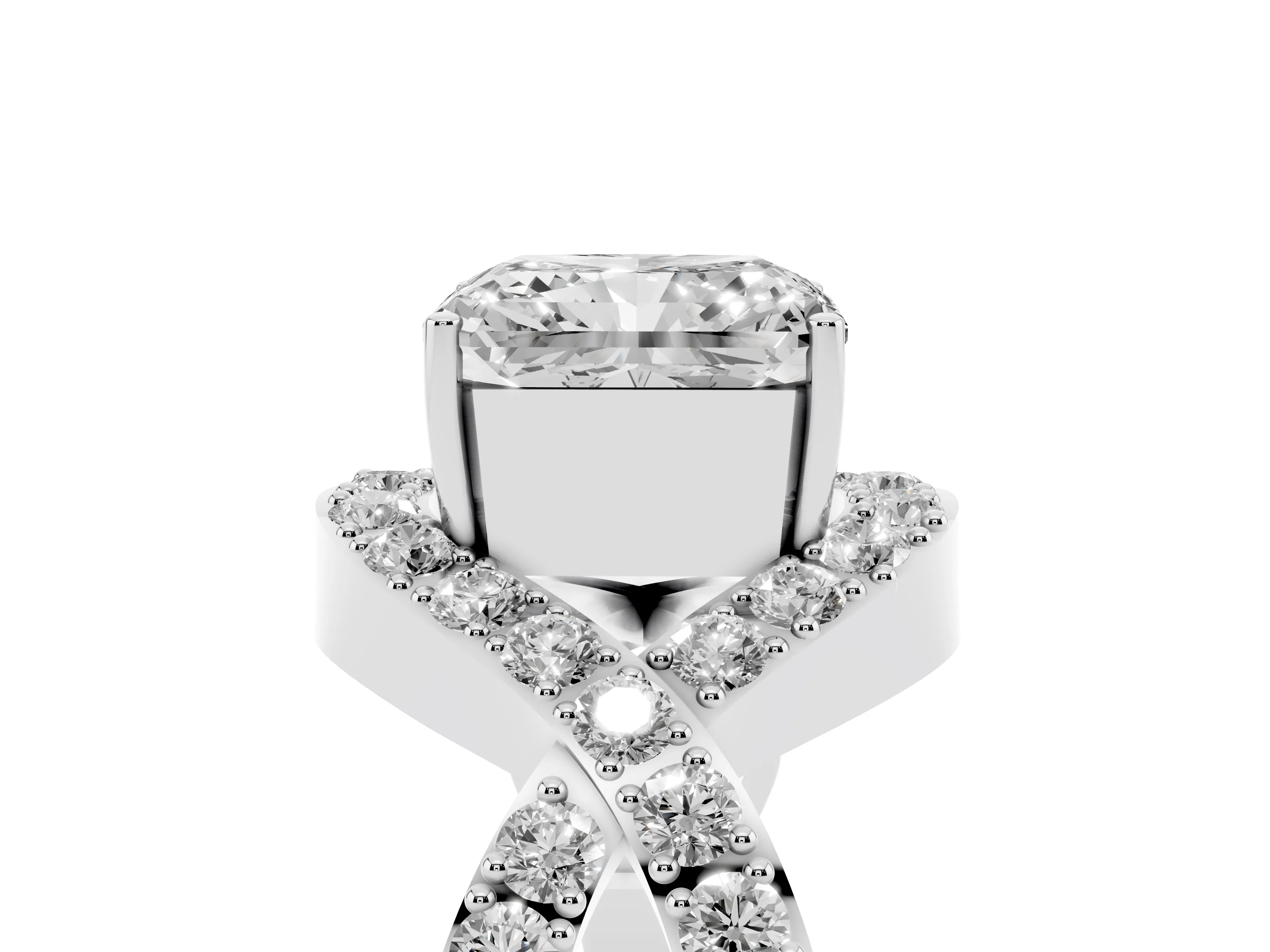 Radiant Cut Diamond Solitaire Twist Band Pavé Engagement Ring Set in Platinum