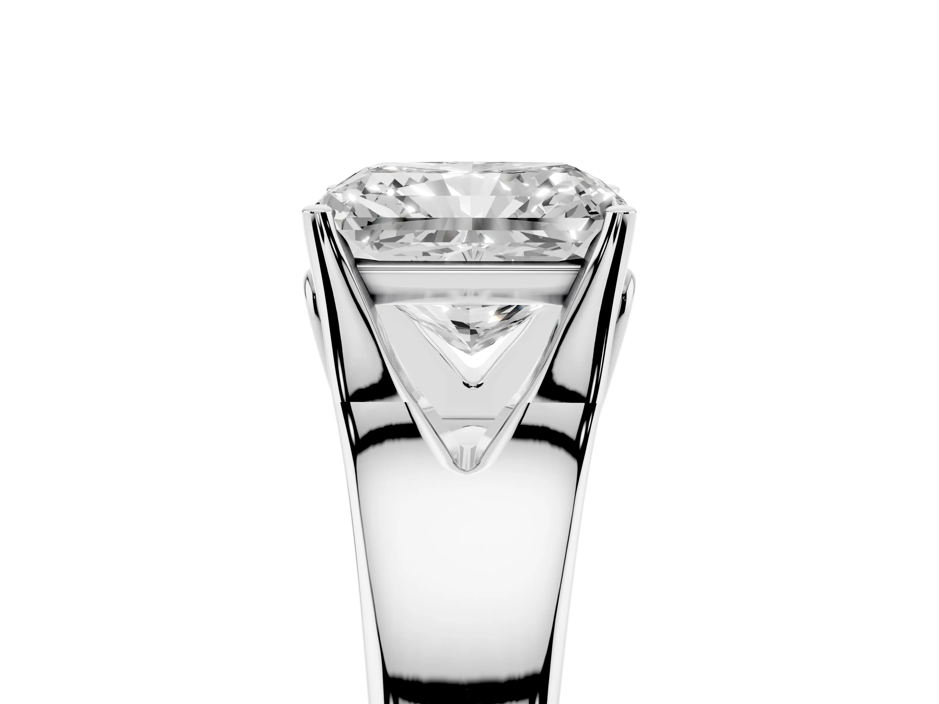 Radiant Cut Diamond Solitaire Ring Set in White gold with Arched Cathedral Band and Prong Setting