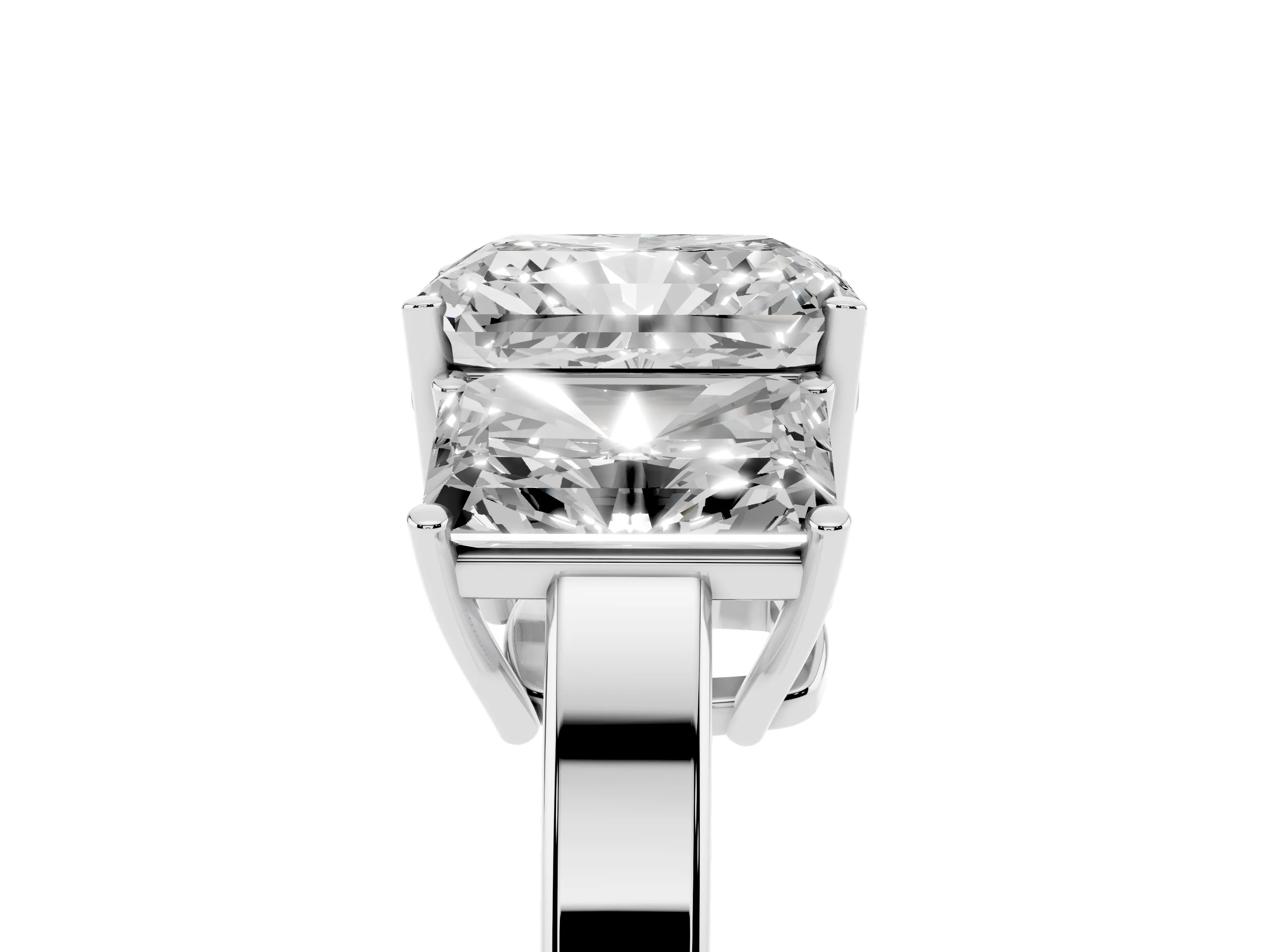 Radiant Cut Diamond Three-Stone Engagement Ring Set in White gold with Flat Band