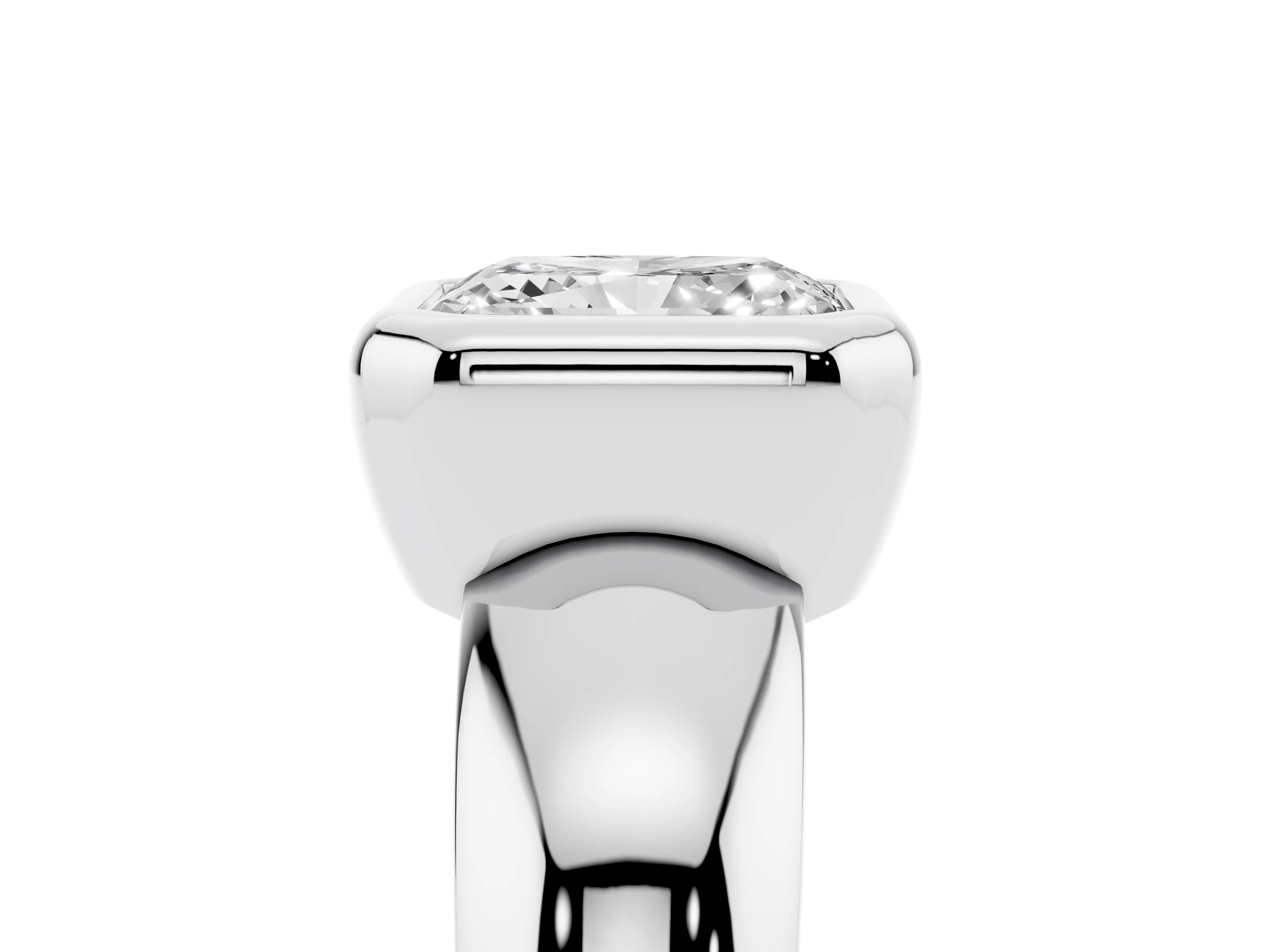 Bezel Set Radiant Cut Diamond Solitaire Ring Set in Silver with Wide Band