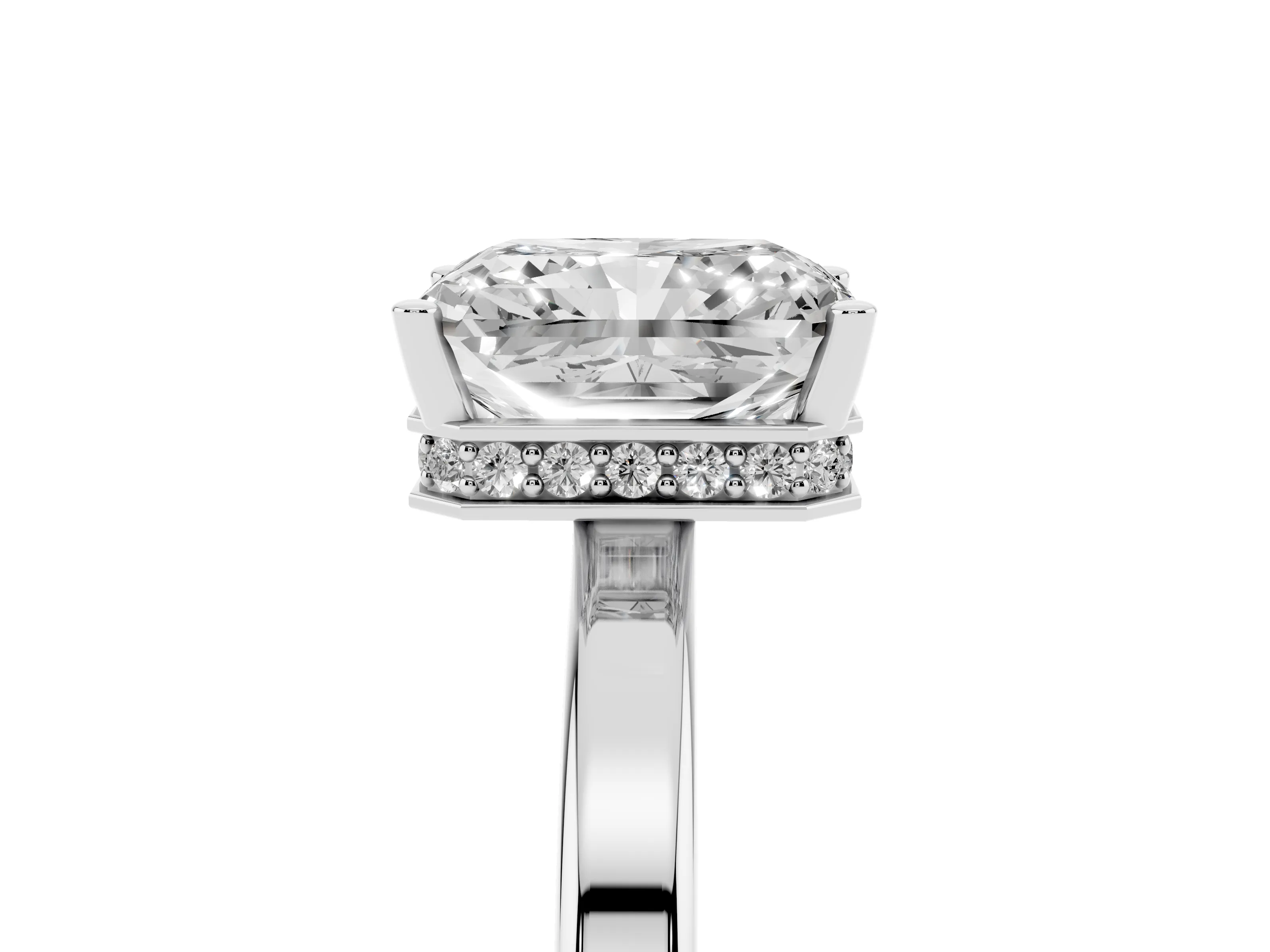 Radiant Cut Diamond Solitaire Engagement Ring Set in Silver with Prong Setting on a Plain Band
