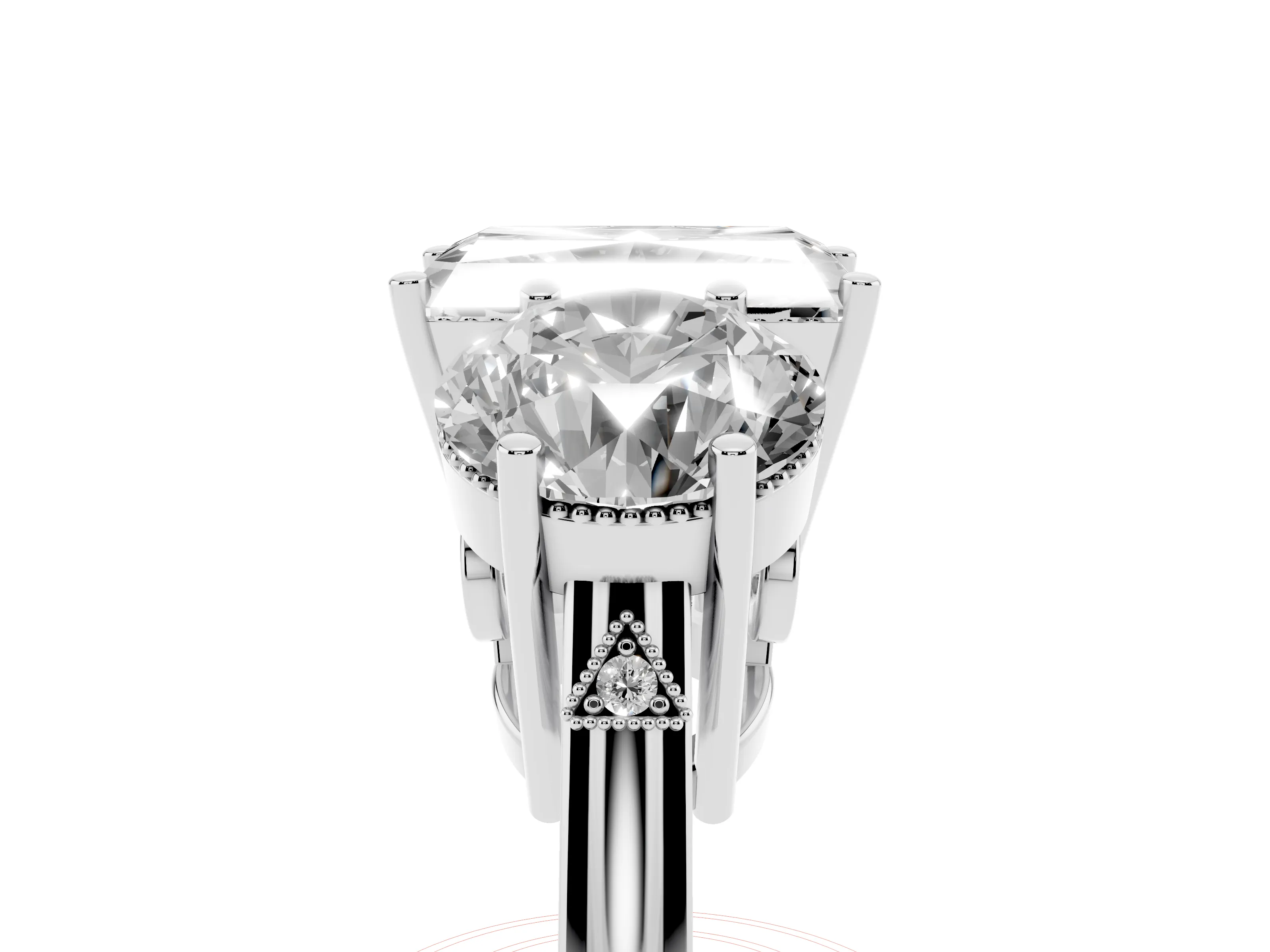 Radiant Cut Diamond Three-Stone Engagement Ring Set in White gold with Polished Band