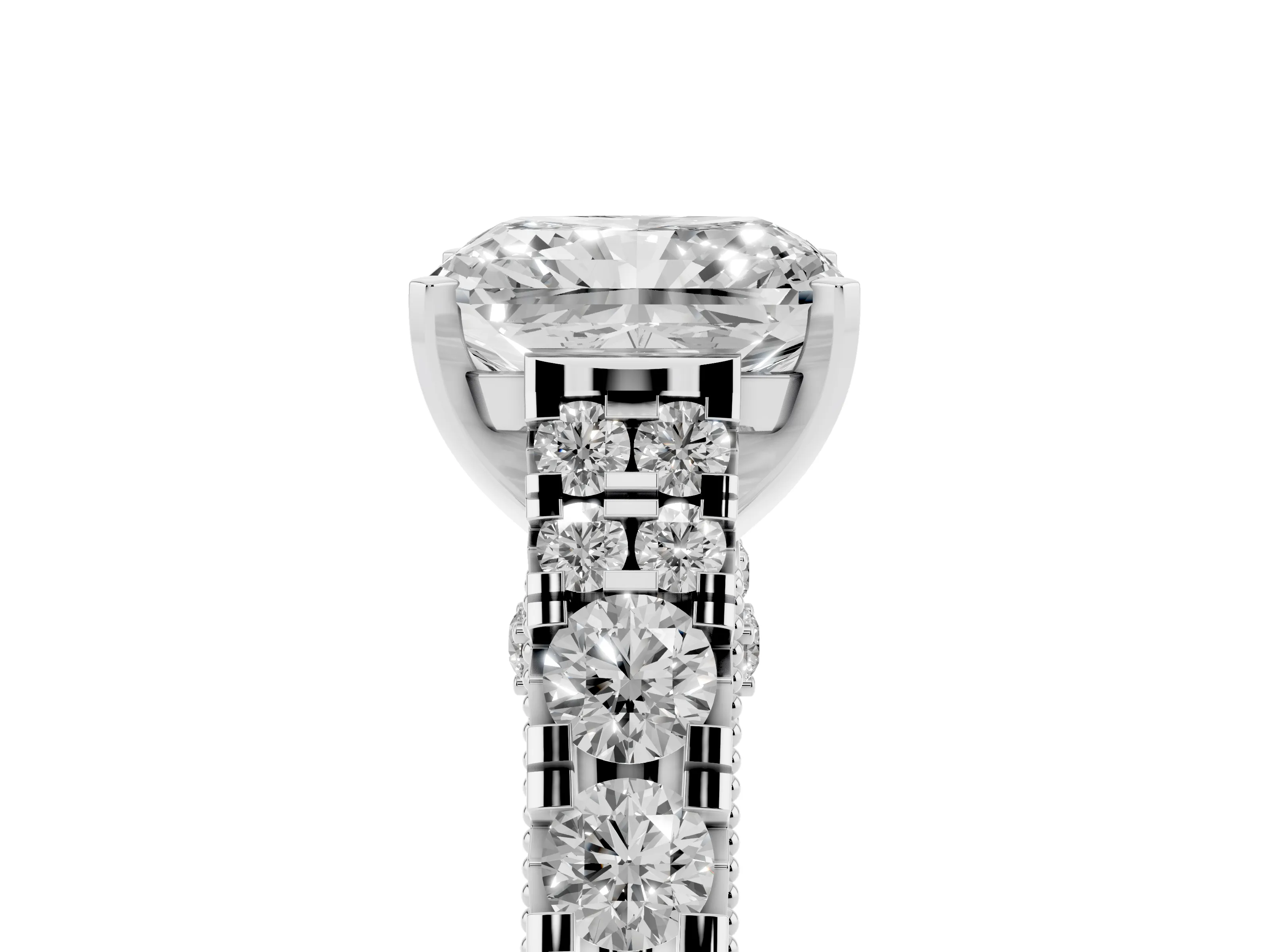 Radiant Cut Diamond Classic Solitaire Ring Set in Platinum with Pavé Band and Prong Setting