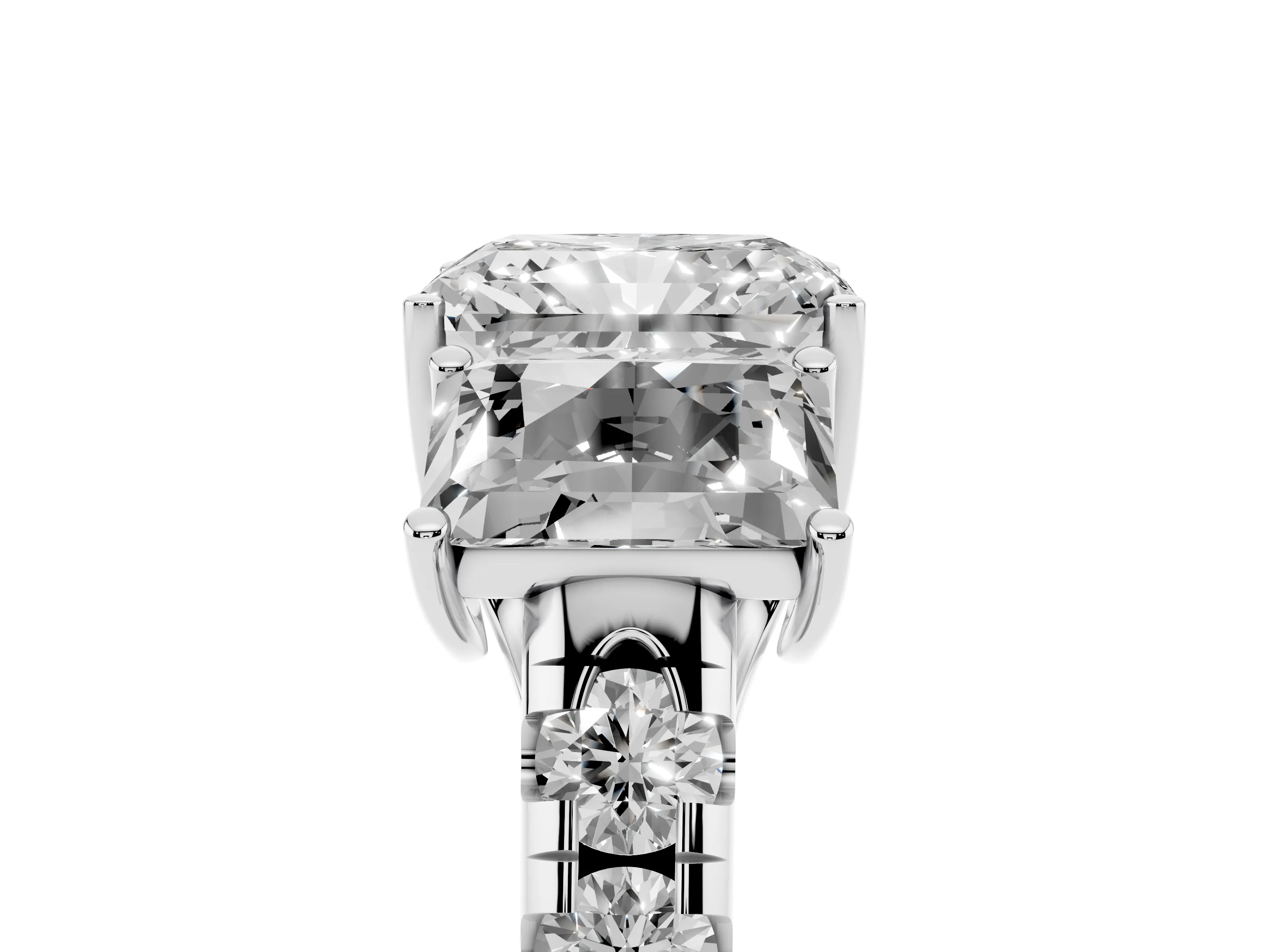 Radiant Cut Diamond Three-Stone Ring Set in Silver with Pavé Band
