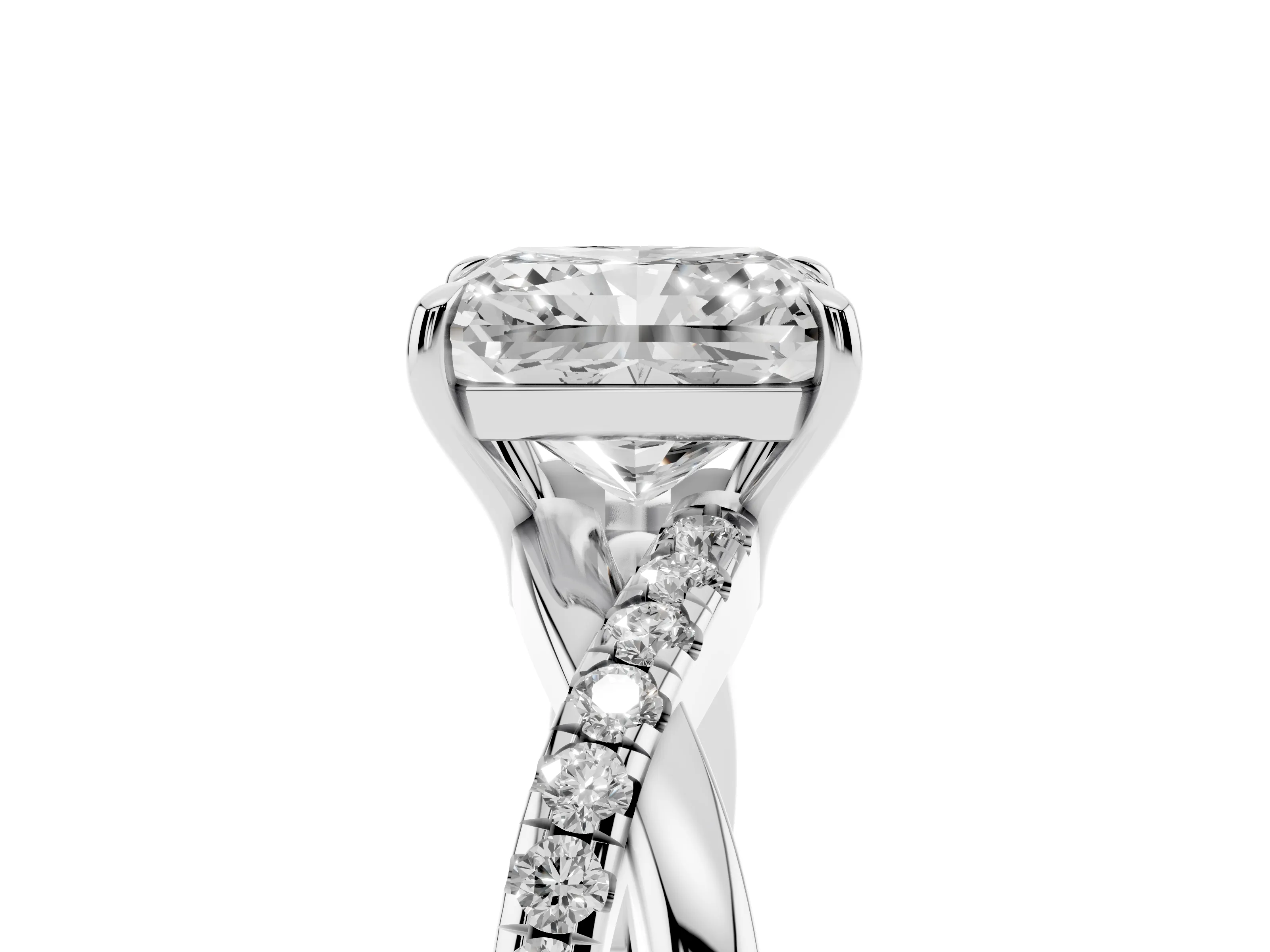Radiant Cut Diamond Twisted Pavé Band Ring Set in Silver with Prong Setting