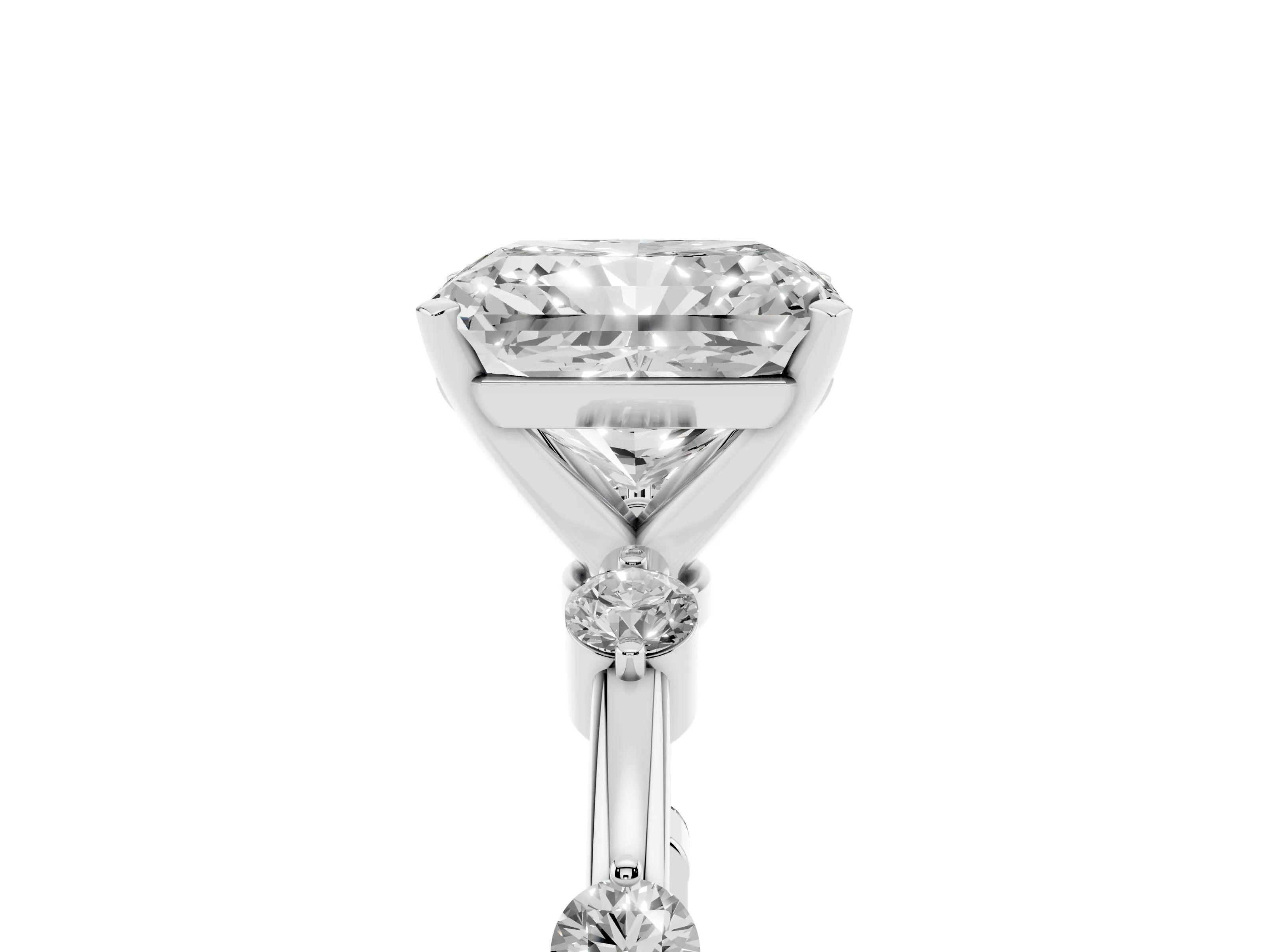Radiant Cut Diamond Solitaire Ring Set in Silver with Bezel Set Side Stones and Prong Setting
