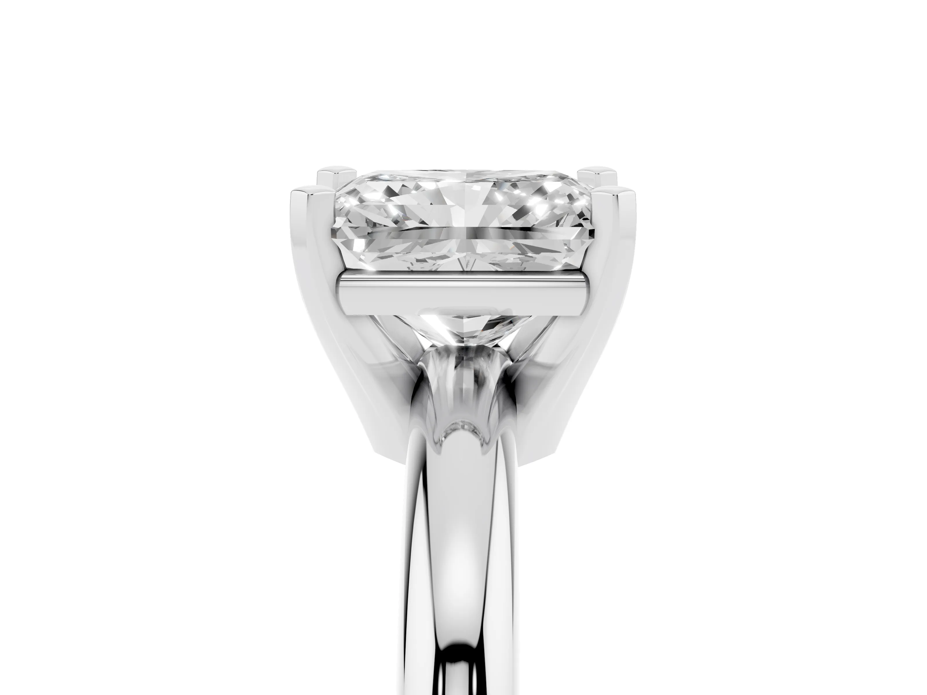 Radiant Cut Diamond Solitaire Engagement Ring Set in Platinum with Round Band and Prong Setting