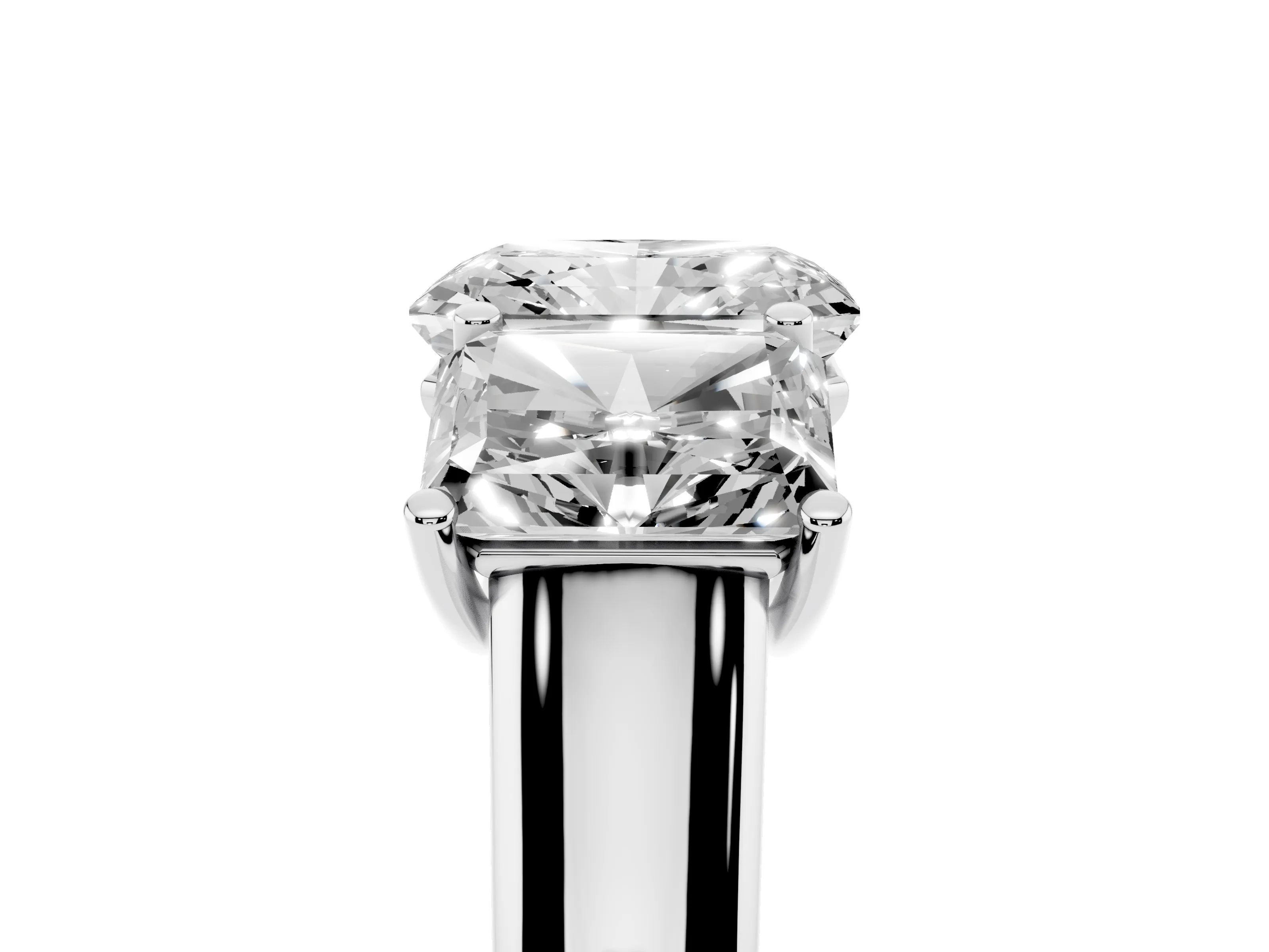 Radiant Cut Diamond Three-Stone Ring Set in White gold with Plain Polished Band