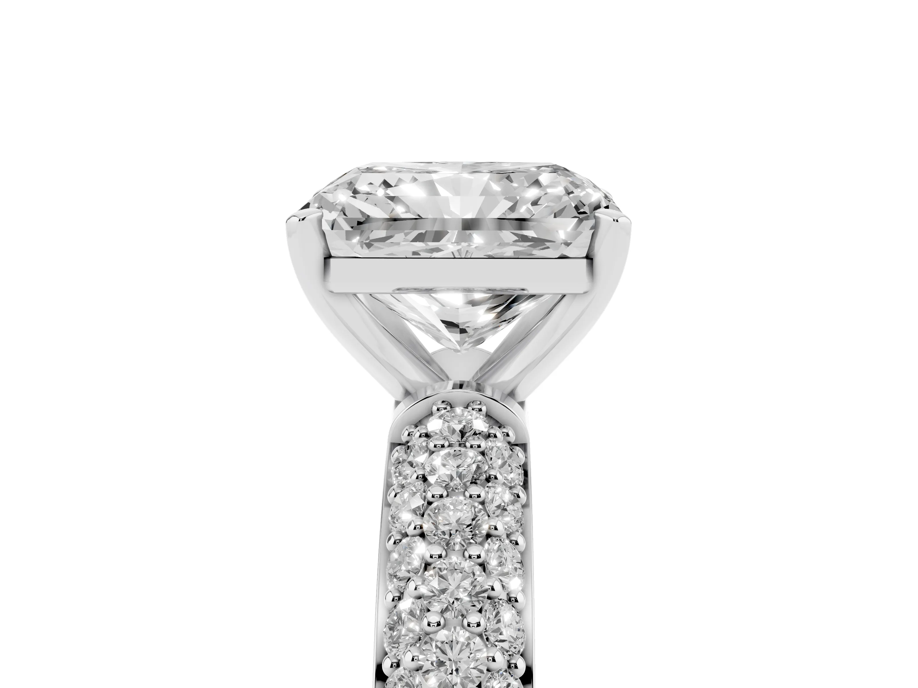 Radiant Cut Diamond Solitaire Ring Set in Silver with Prong Setting and Pavé-Set Band