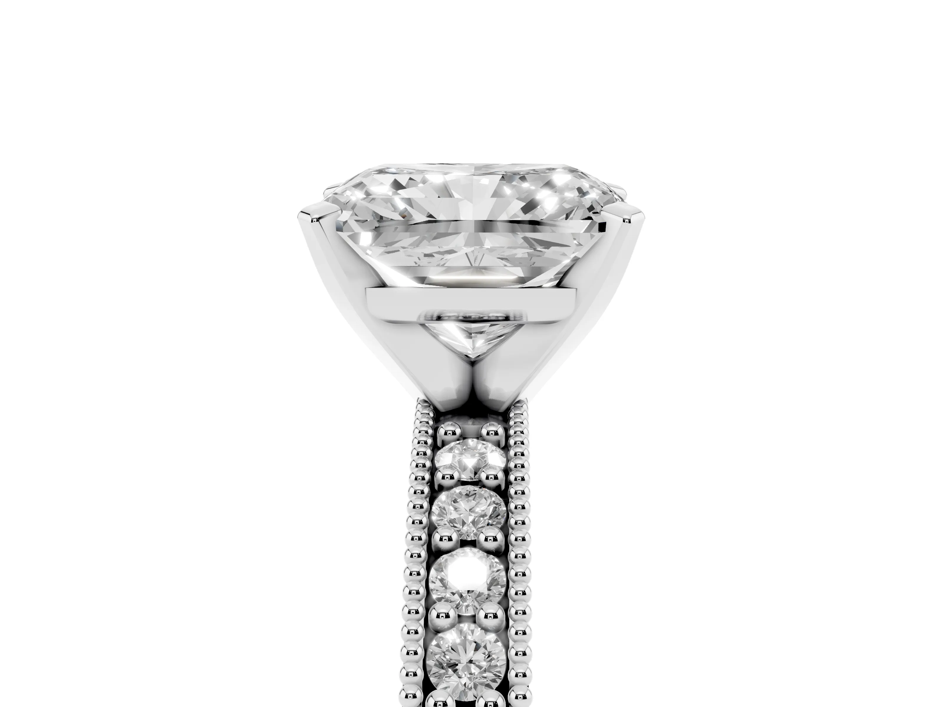 Radiant Cut Diamond Milgrain Pavé Engagement Ring Set in Silver with Prong Setting
