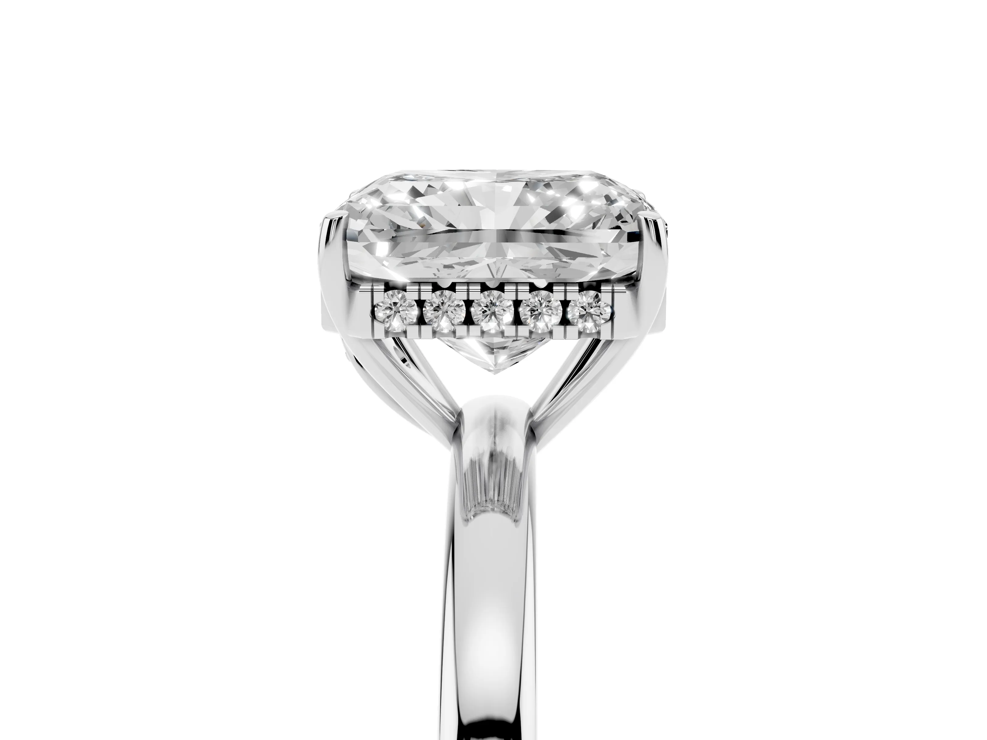 Radiant Cut Diamond Solitaire Ring Set in Platinum with Plain Band and Prong Setting