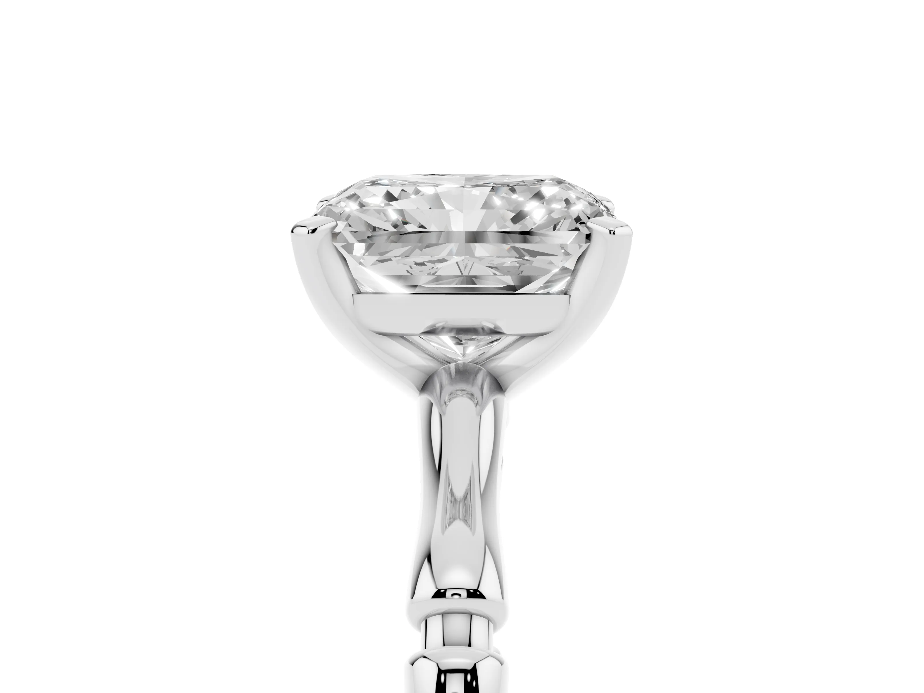 Radiant Cut Diamond Solitaire Ring Set in Platinum with Bamboo Band and Prong Setting