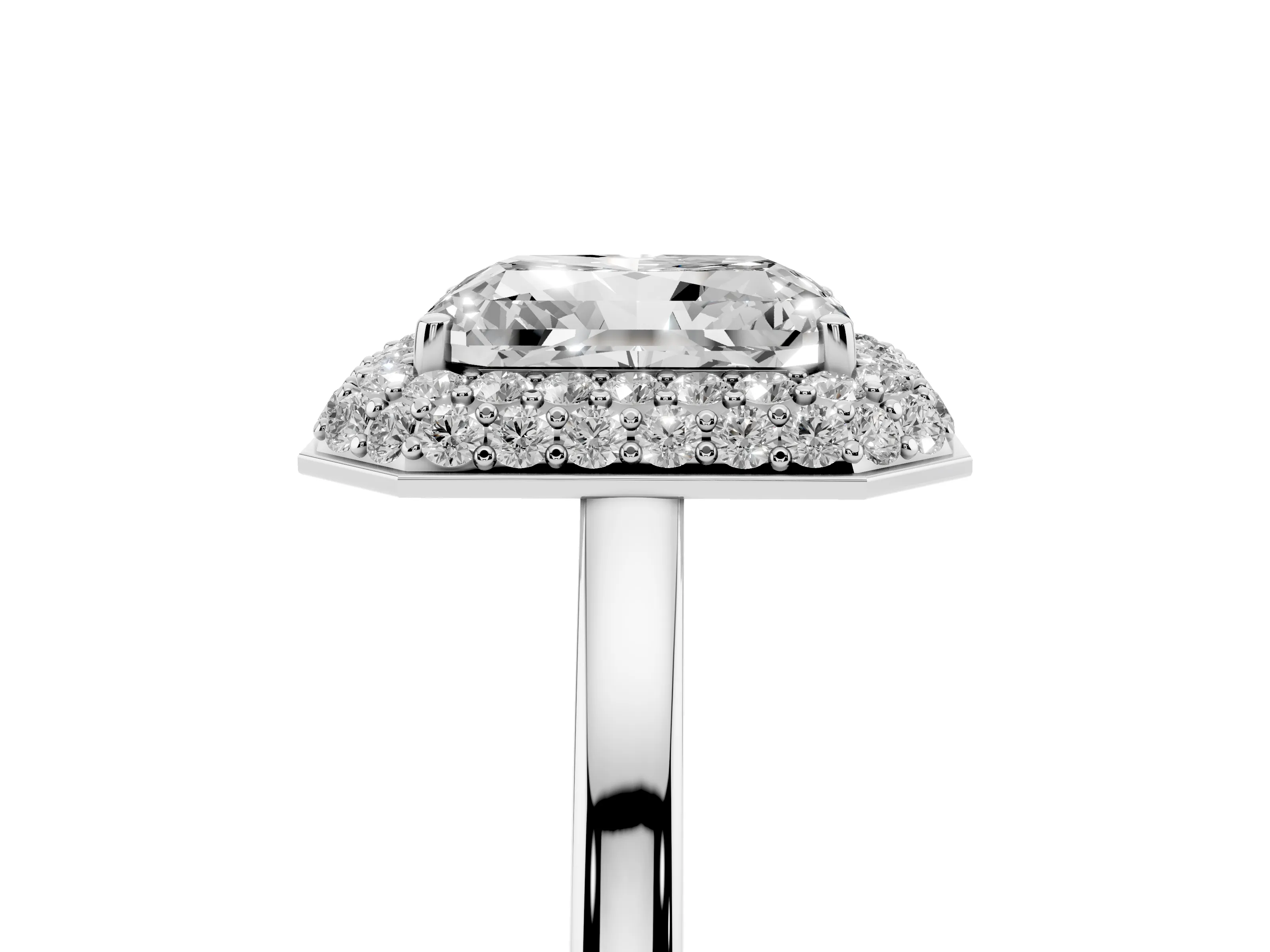 Radiant Cut Diamond Halo Engagement Ring Set in Platinum with Solitaire Band and Prong Setting