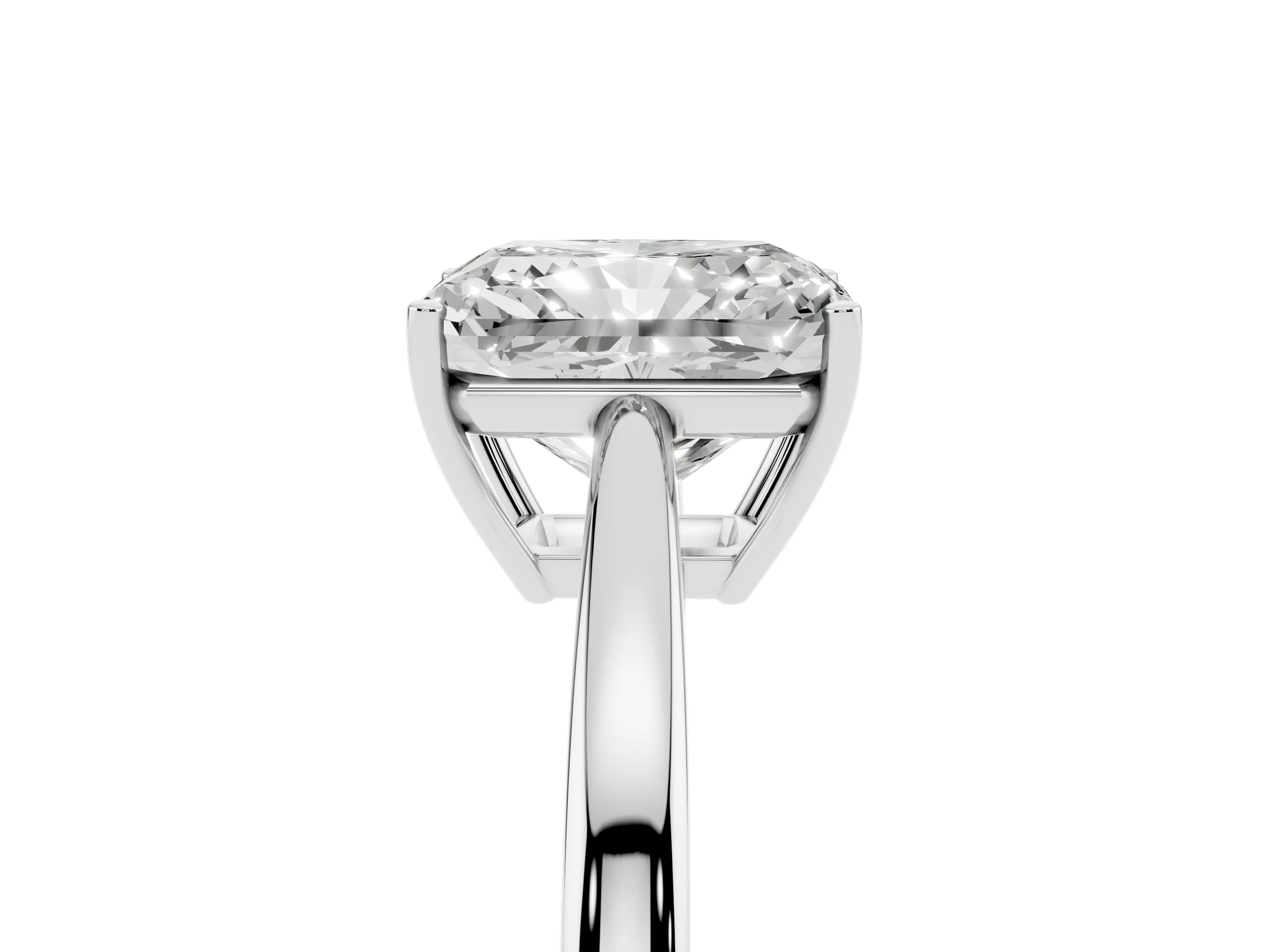Radiant Cut Diamond Solitaire Ring Set in White gold with Split Shank and Prong Setting