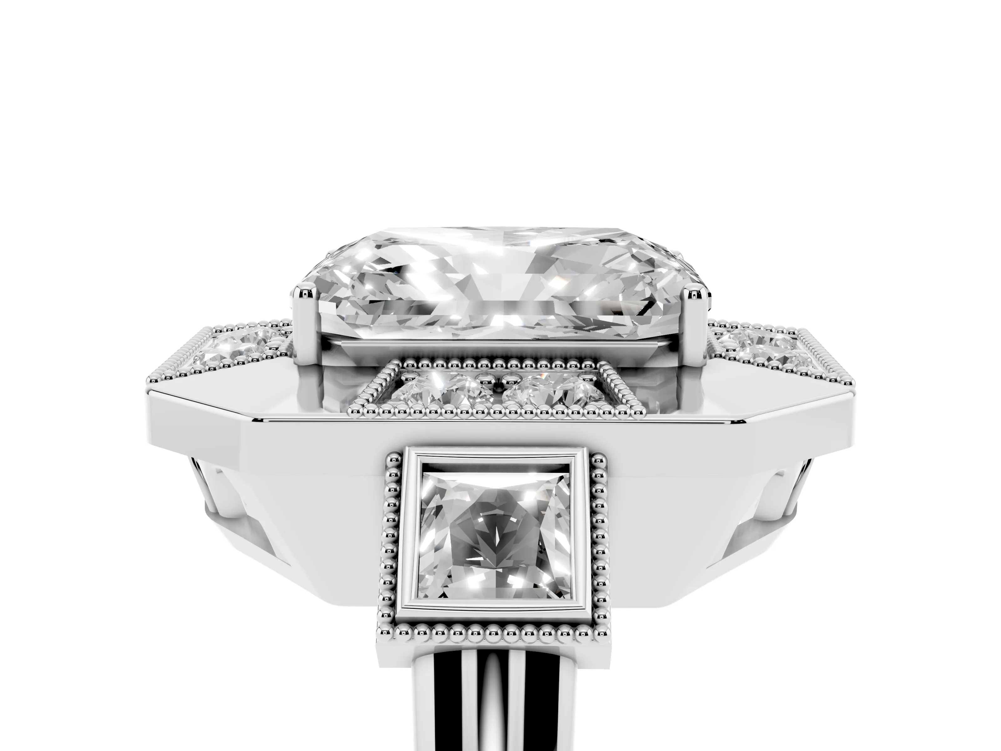 Radiant Cut Diamond Milgrain Halo Ring Set in Silver with Split Shank