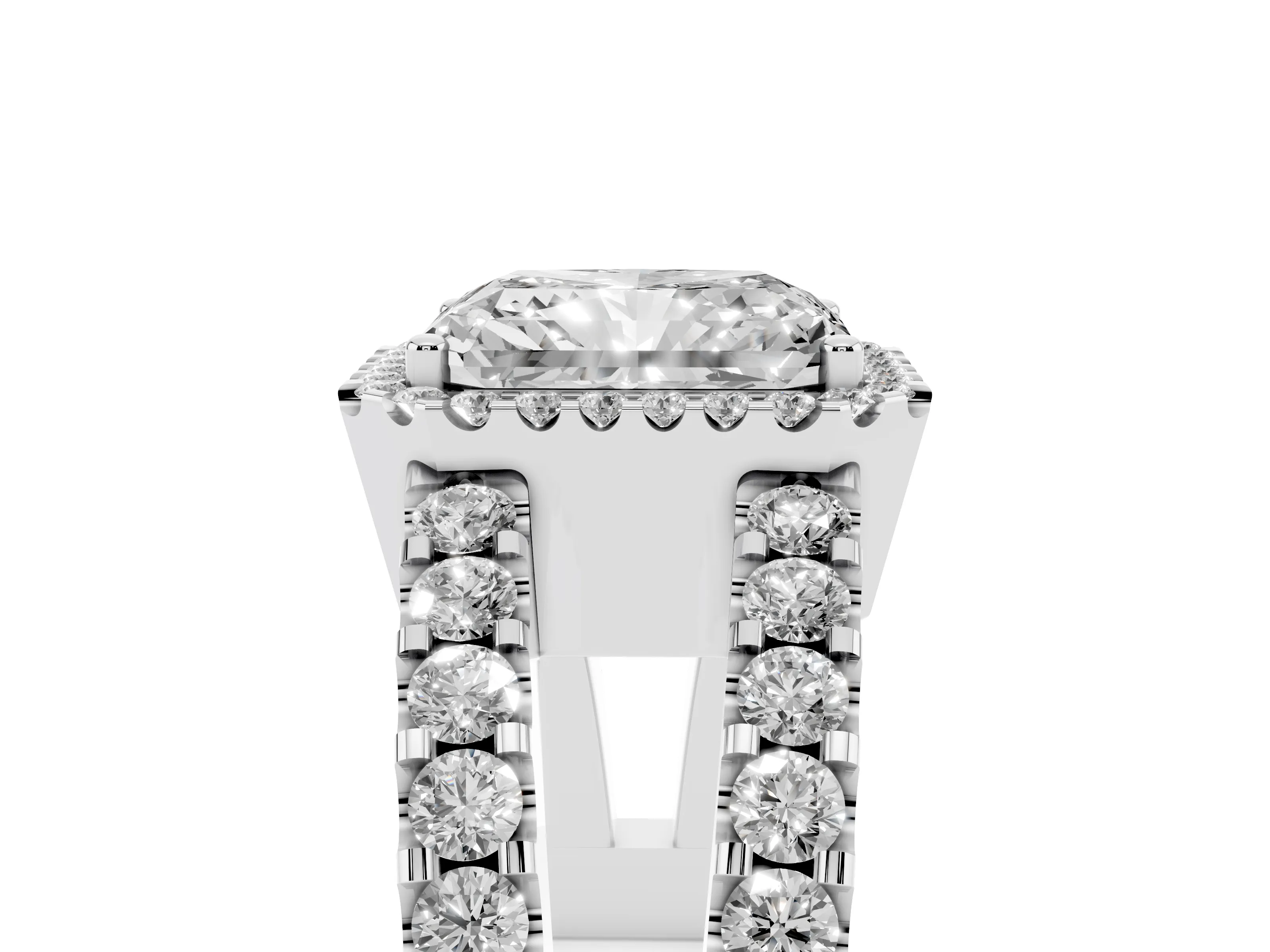 Radiant Cut Diamond Halo Ring Set in Silver with Pavé Split Shank and Prong Setting