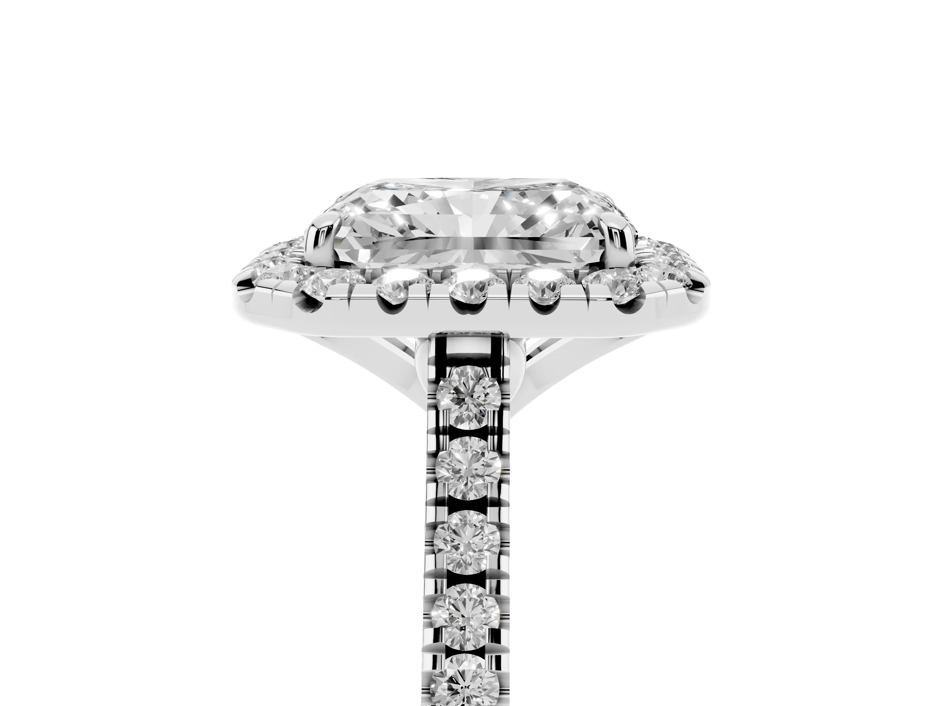 Radiant Cut Diamond Cushion Halo Ring Set in Platinum with Pavé Band