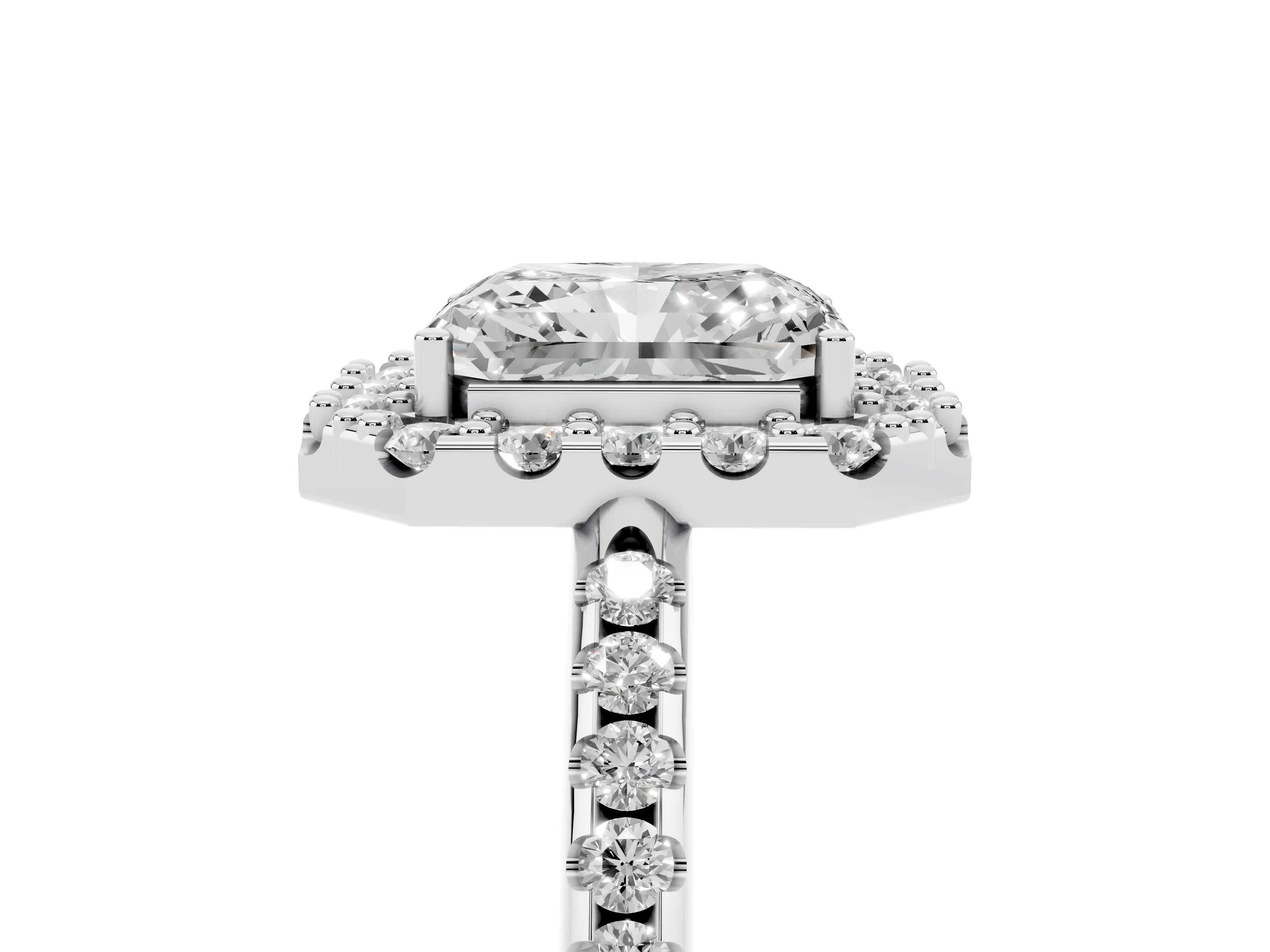 Radiant Cut Diamond Pavé Halo Ring Set in Silver with Prong Setting