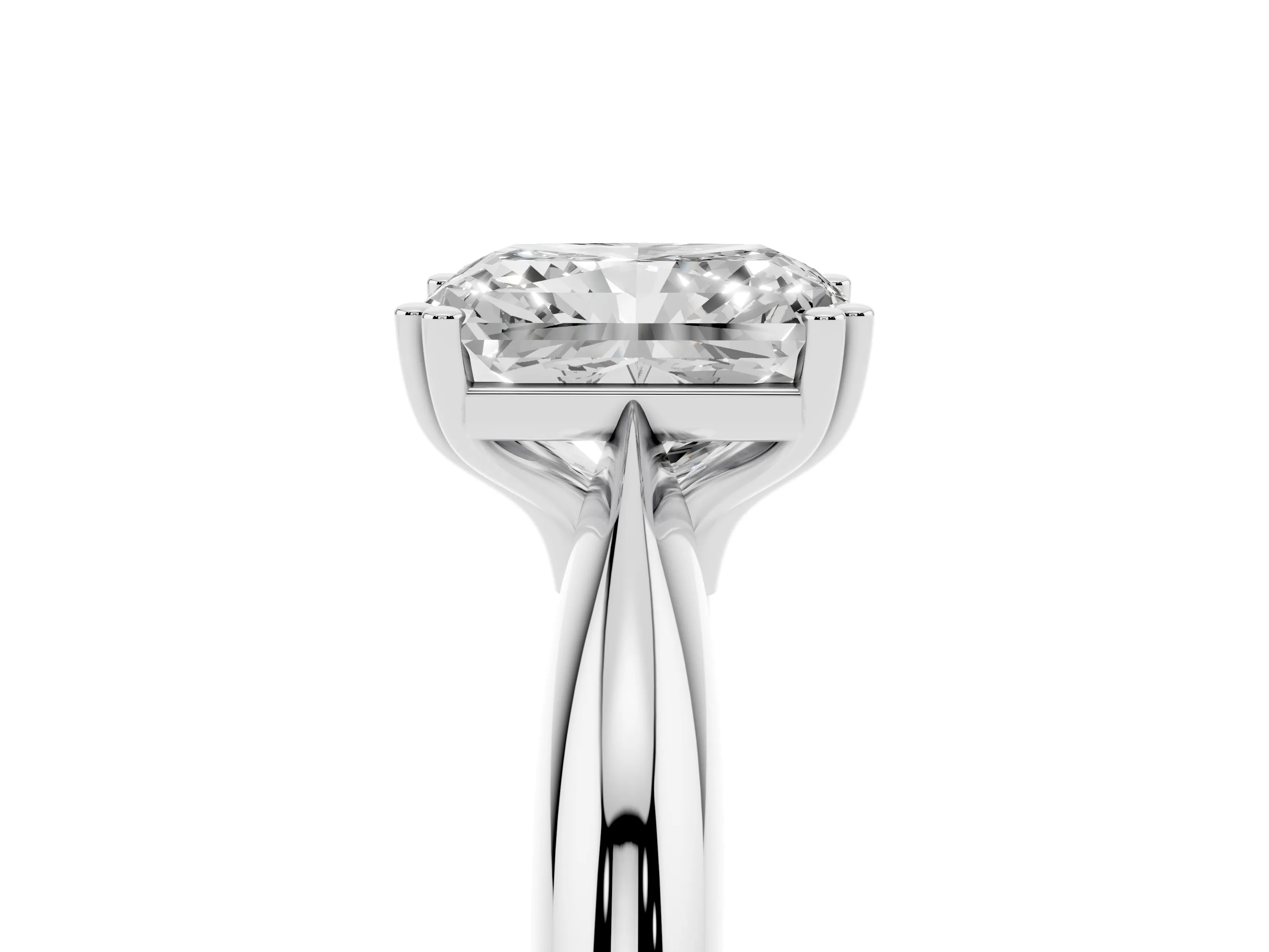 Radiant Cut Diamond Solitaire Engagement Ring Set in Platinum with Tapered Band and Prong Setting