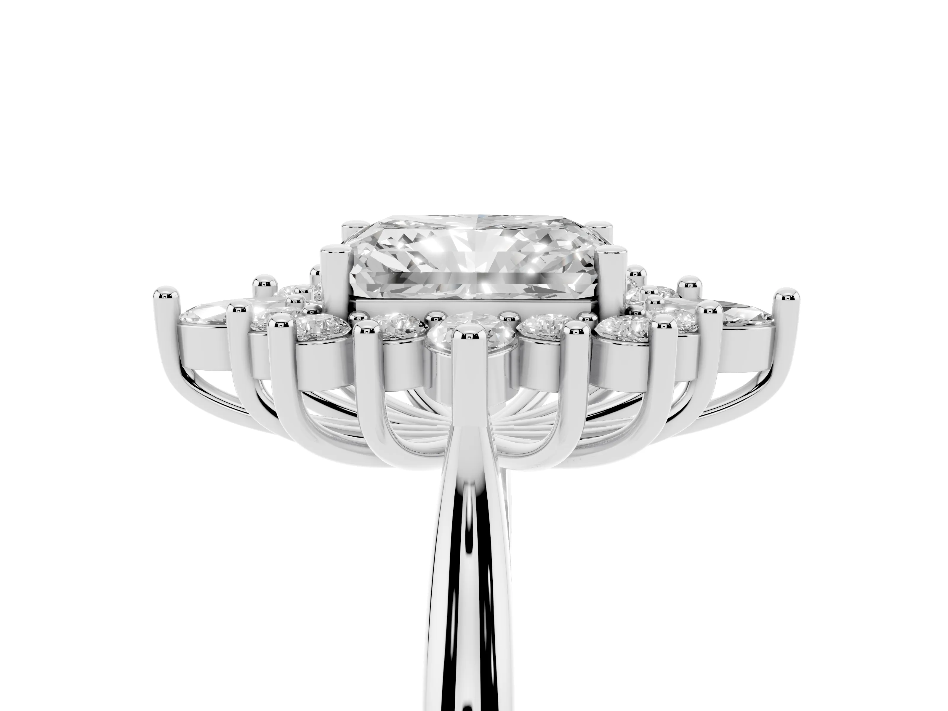 Radiant Cut Diamond Cluster Halo Ring Set in Silver with Marquise and Round Accents