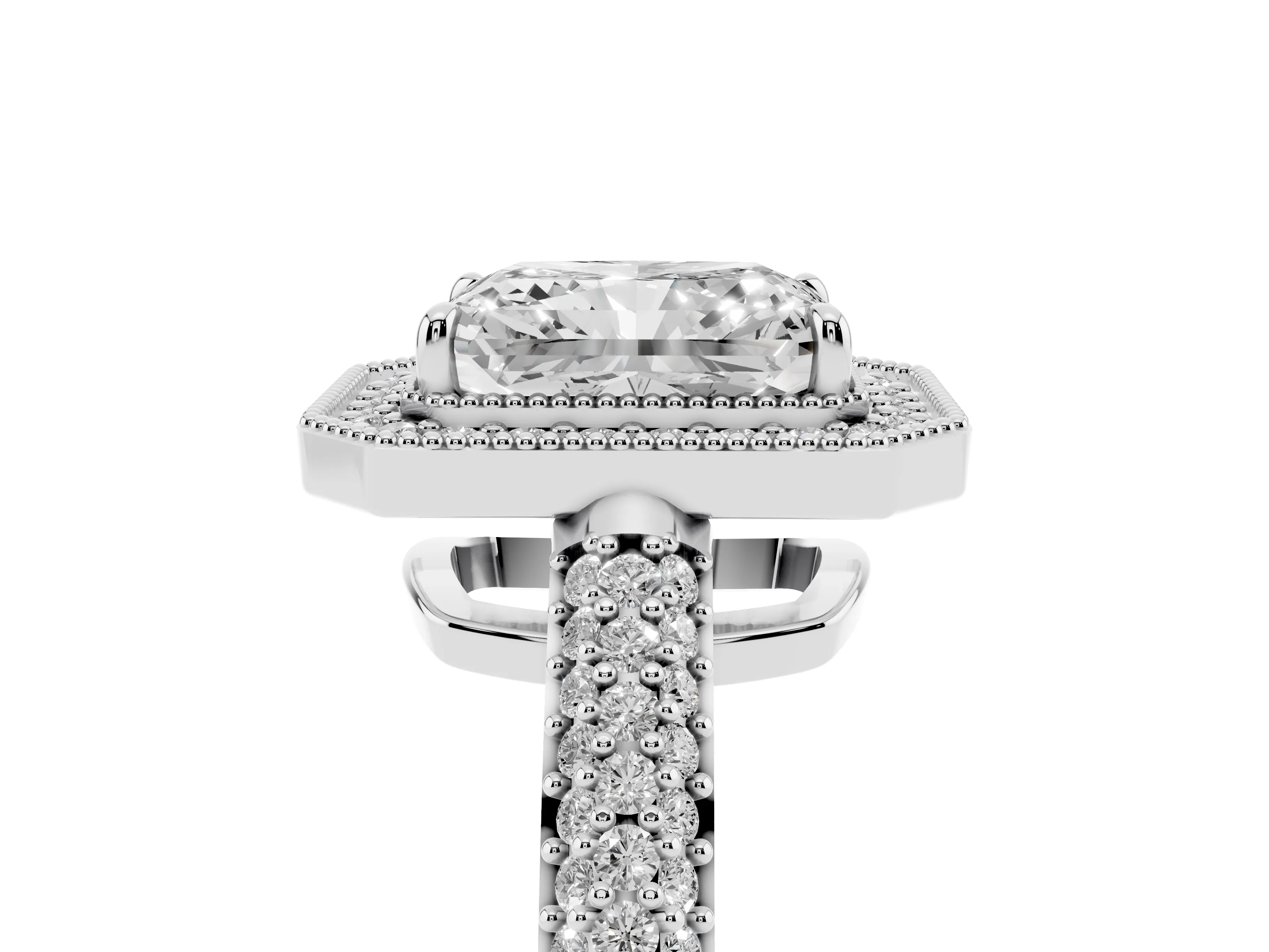 Radiant Cut Diamond Halo Pavé Band Set in Silver with Prong Setting