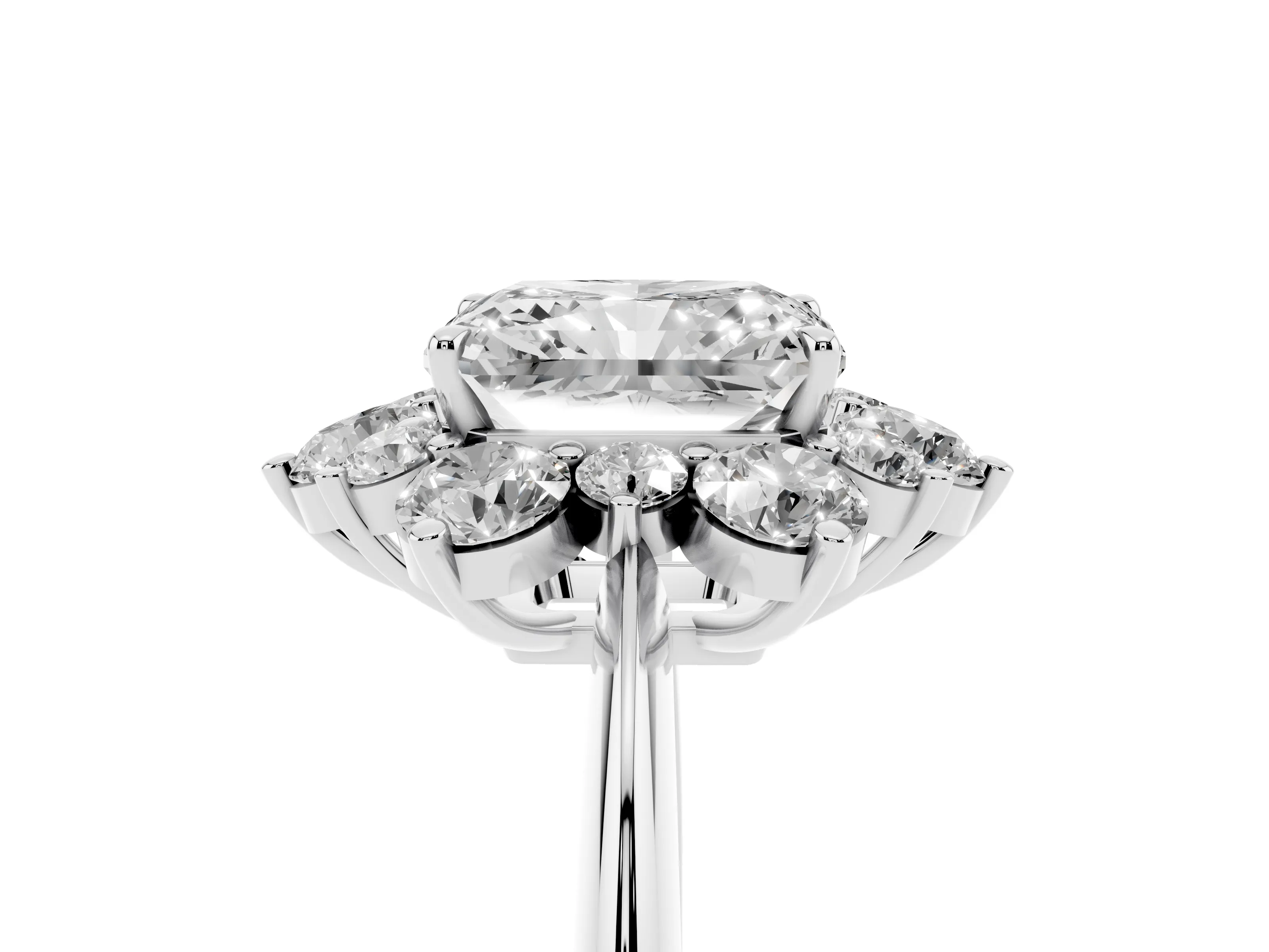 Radiant Cut Diamond Cluster Halo Ring Set in Silver with Solitaire Band and Prong Setting