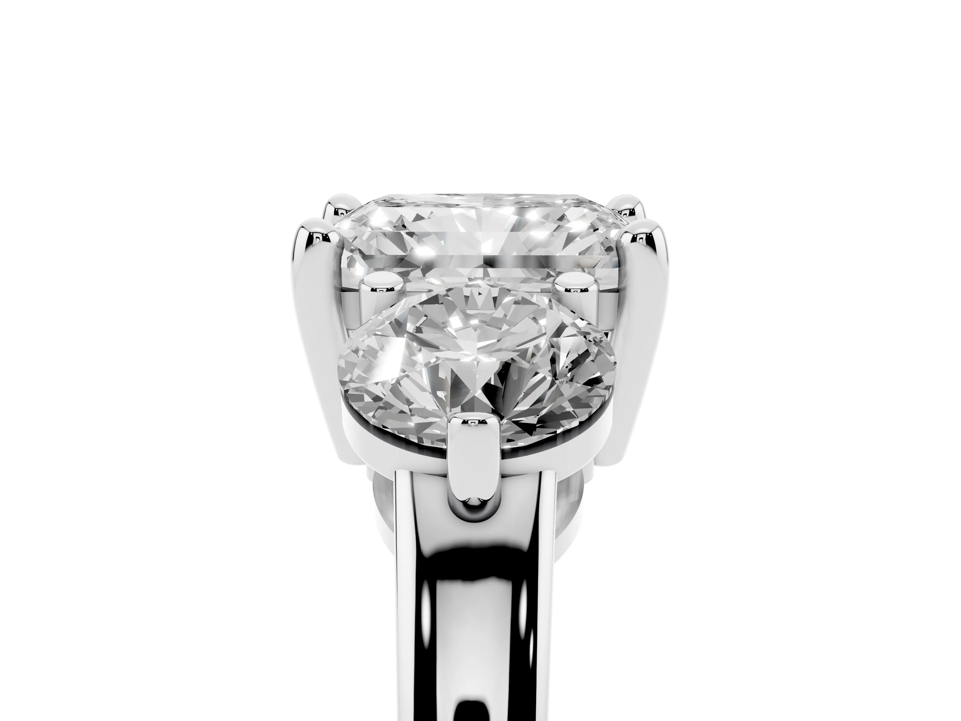 Radiant Cut Diamond Three-Stone Ring Set in White gold with Prong Setting and Classic Band