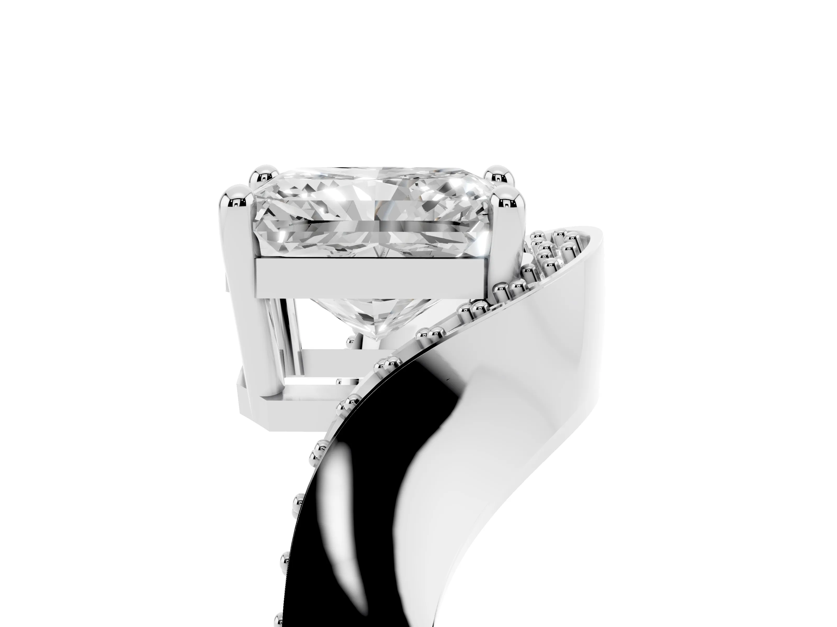 Radiant Cut Diamond Solitaire Engagement Ring Set in Silver with Pavé Shoulders