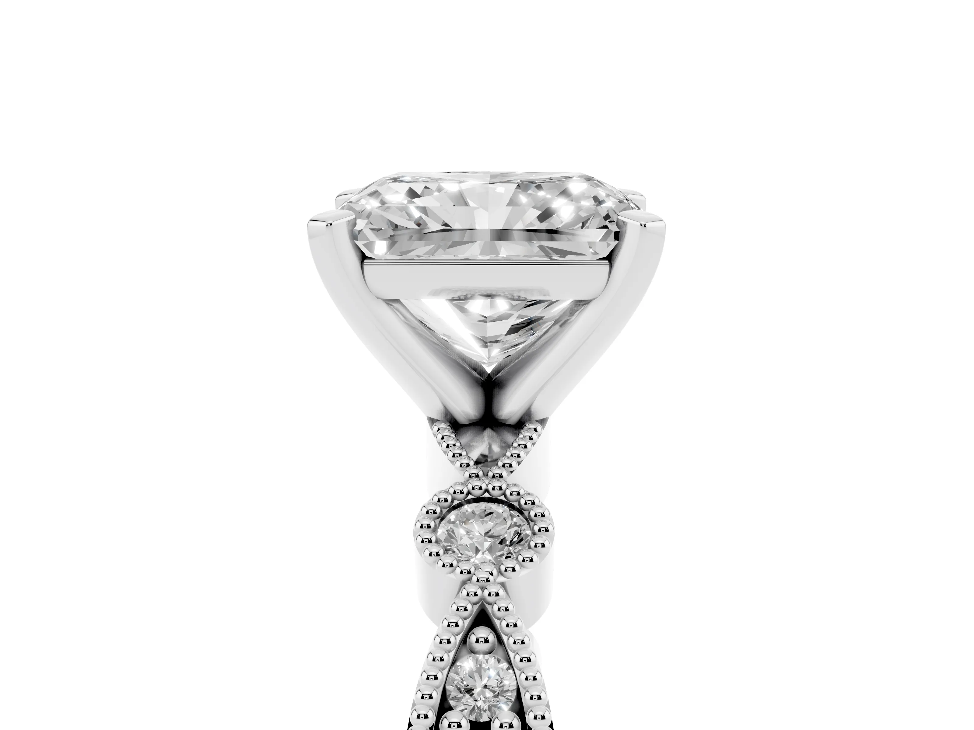 Radiant Cut Diamond Solitaire Engagement Ring Set in Silver with Milgrain Bezel Accent Band