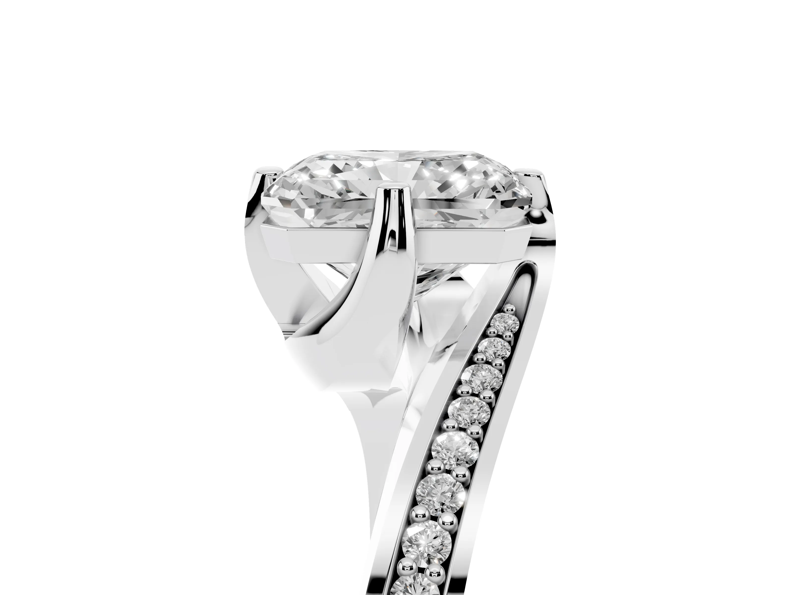 Radiant Cut Diamond Solitaire Ring Set in Platinum with Intertwined Pavé Twist Band